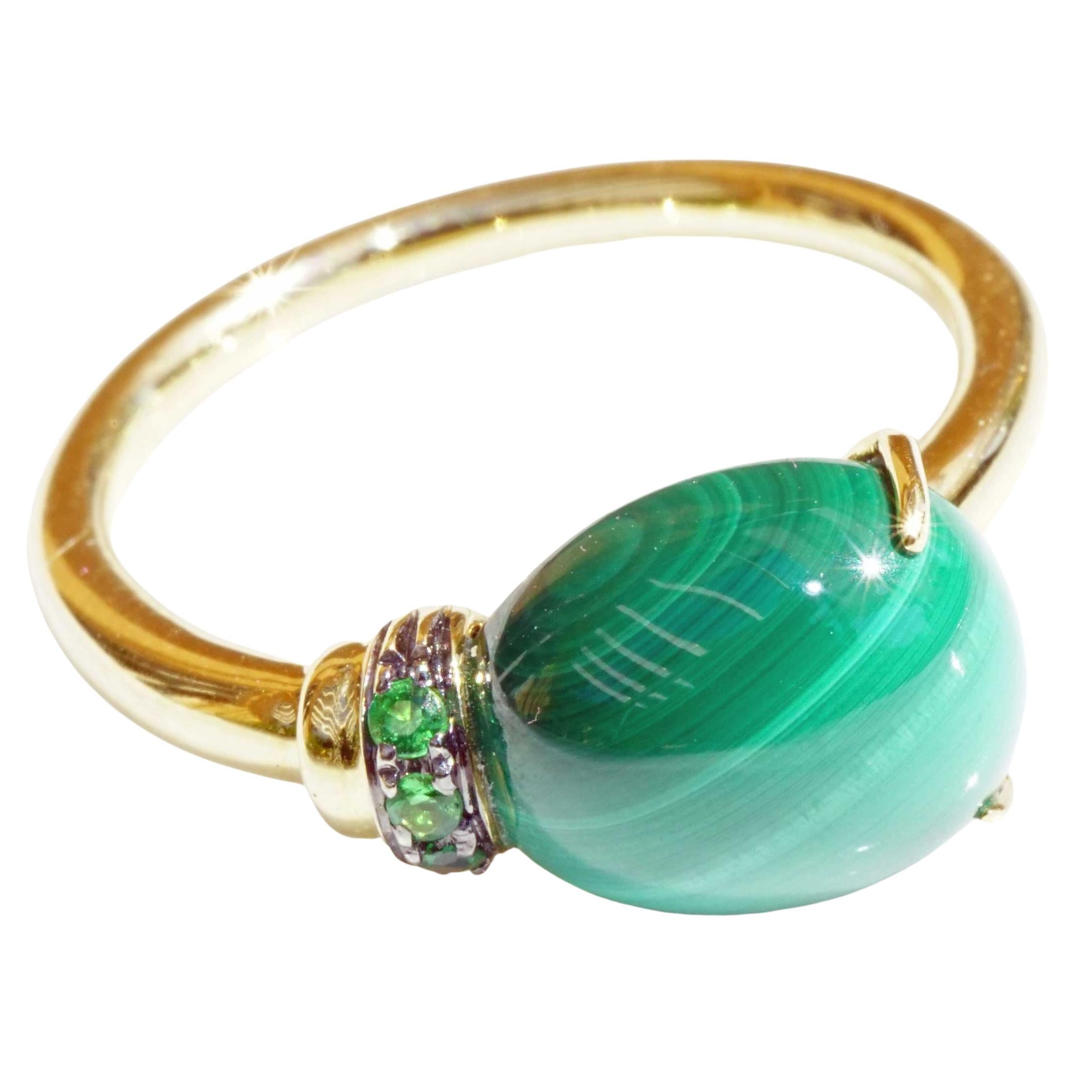 Tropfenring Malachit Tsavorithe  6,75 ct 21 x9 mm traditionell hergestellt in Italien