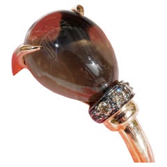 Drop Ring Smokey Quartz brown diamonds 4.22 ct 17x9 mm traditional made in Italy