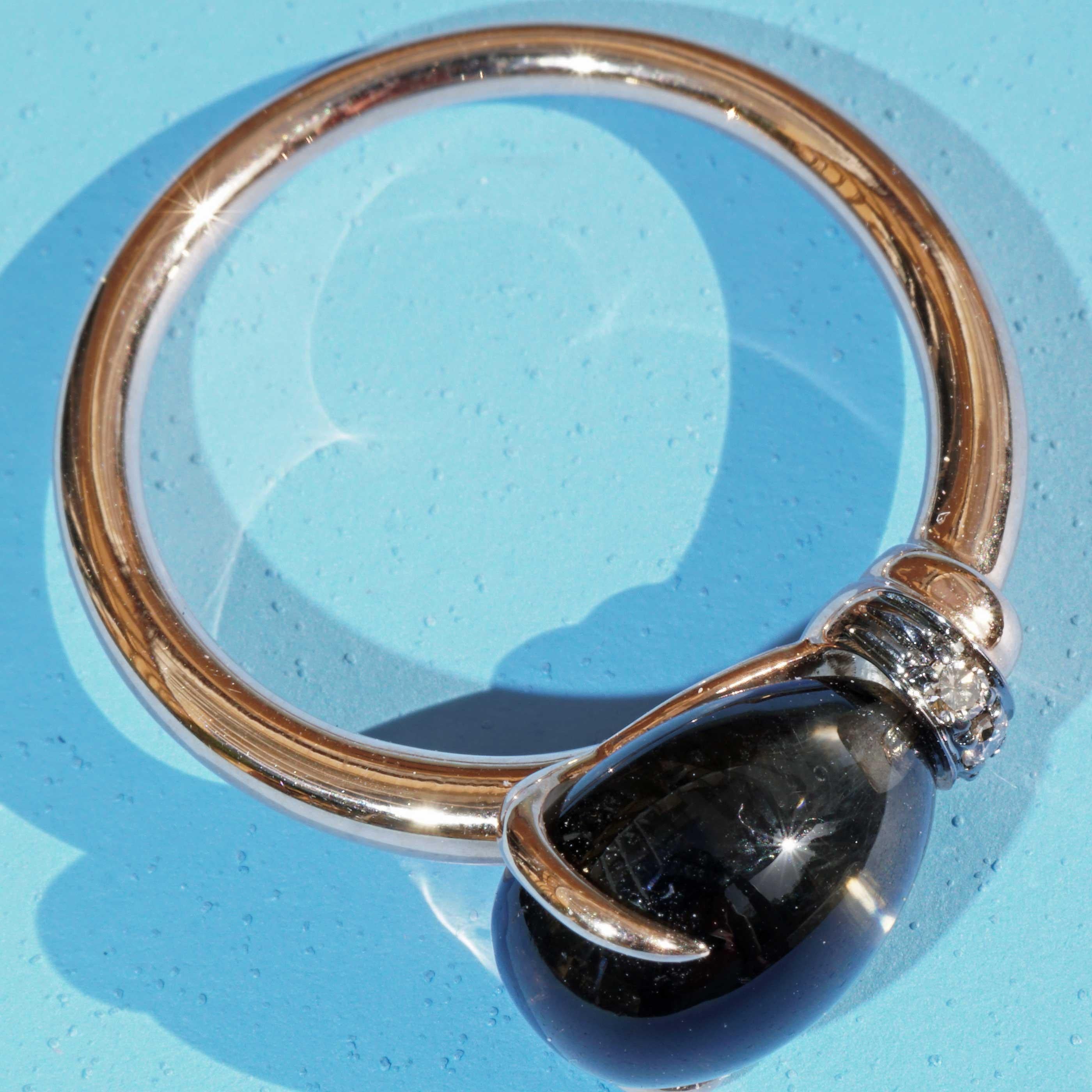 Tropfenring Rauchquarz braune Diamanten 4,22 ct 17x9 mm traditionell hergestellt in Italien (Moderne) im Angebot