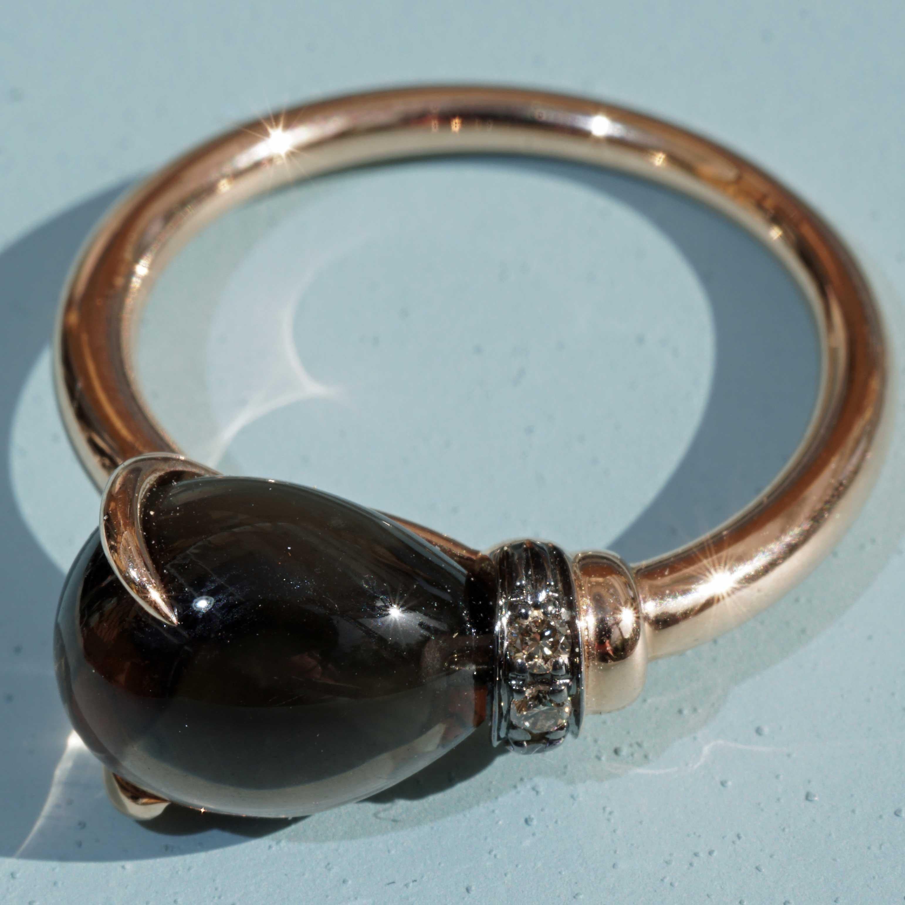 Tropfenring Rauchquarz braune Diamanten 4,22 ct 17x9 mm traditionell hergestellt in Italien (Brillantschliff) im Angebot