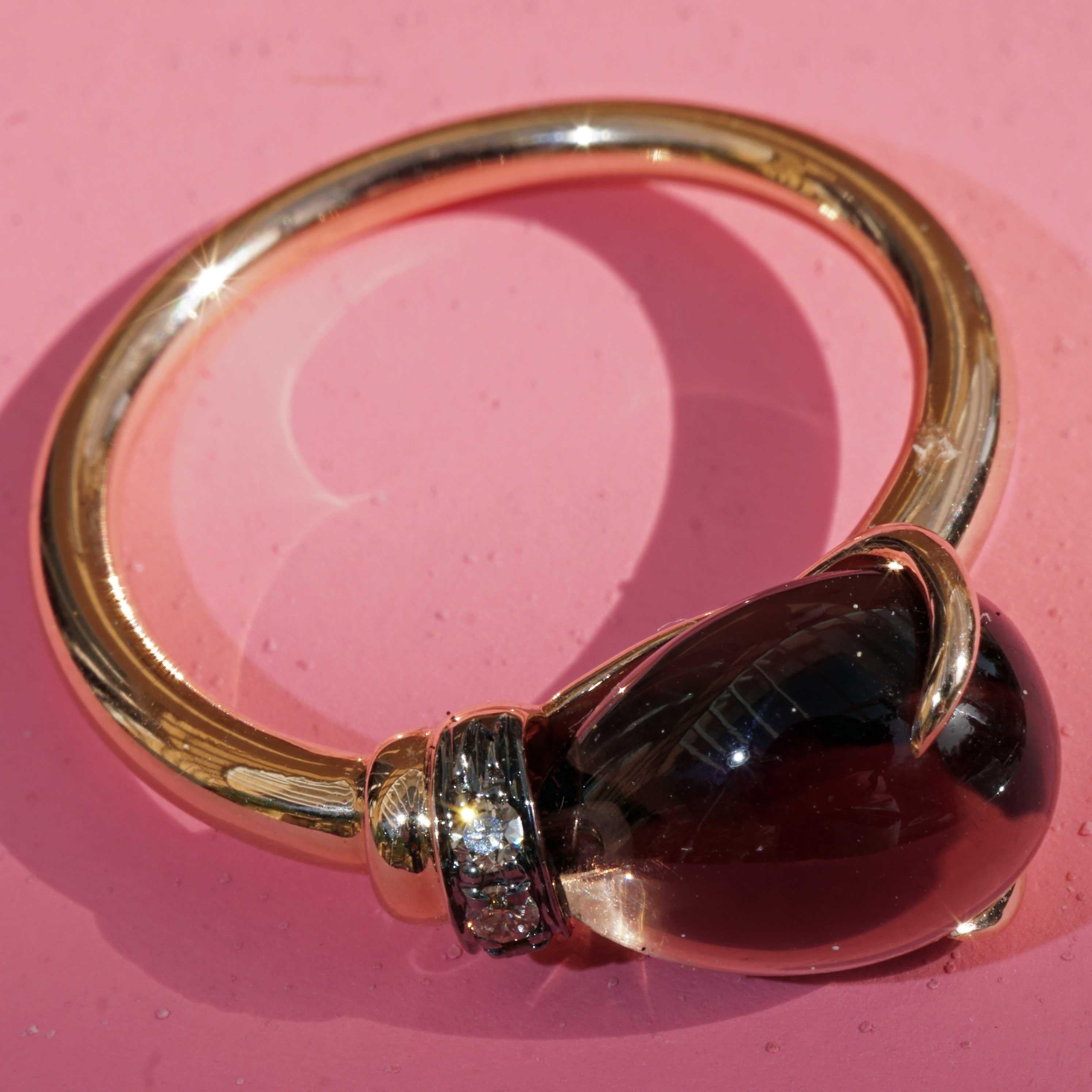 Tropfenring Rauchquarz braune Diamanten 4,22 ct 17x9 mm traditionell hergestellt in Italien im Zustand „Neu“ im Angebot in Viena, Viena