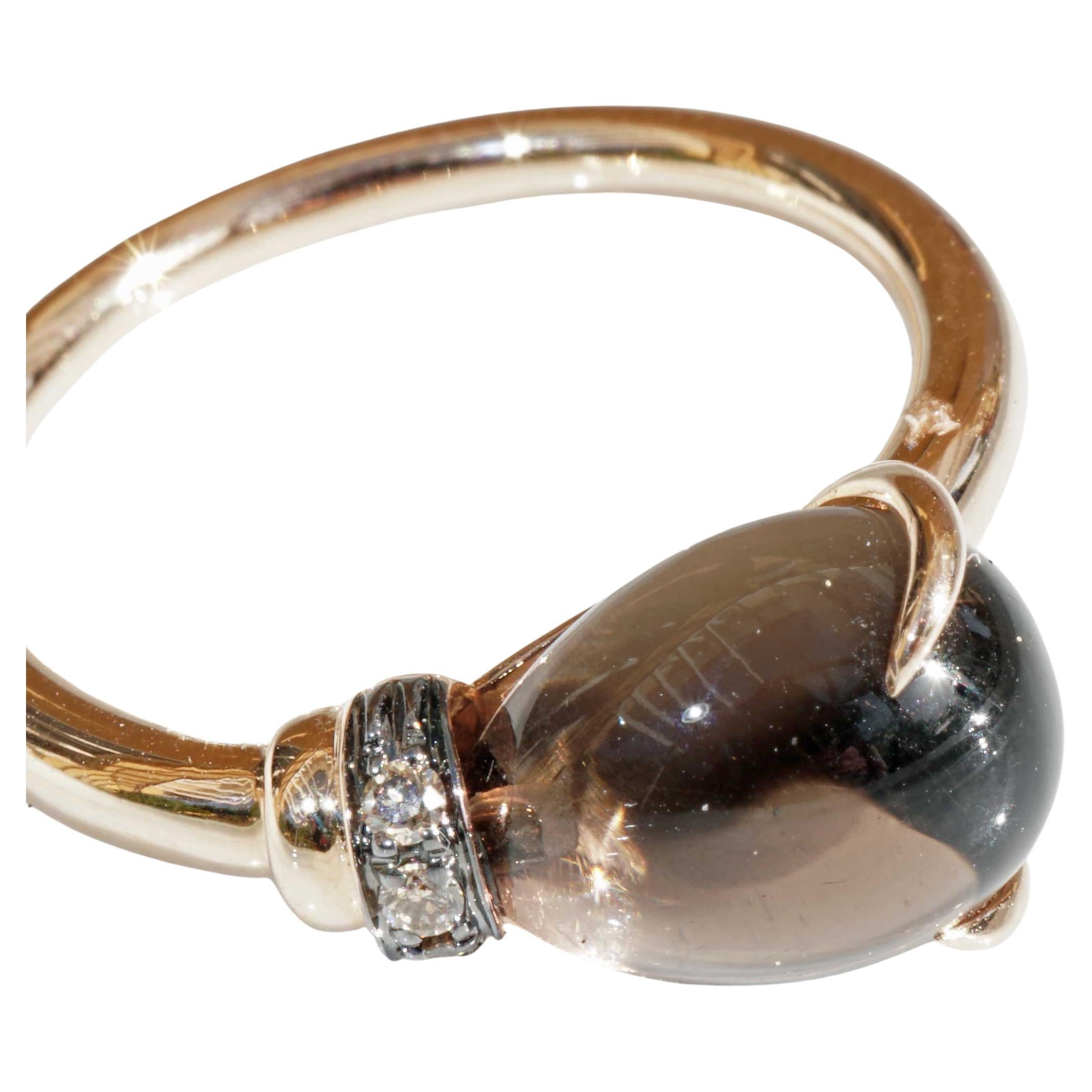 Tropfenring Rauchquarz braune Diamanten 4,22 ct 17x9 mm traditionell hergestellt in Italien im Angebot