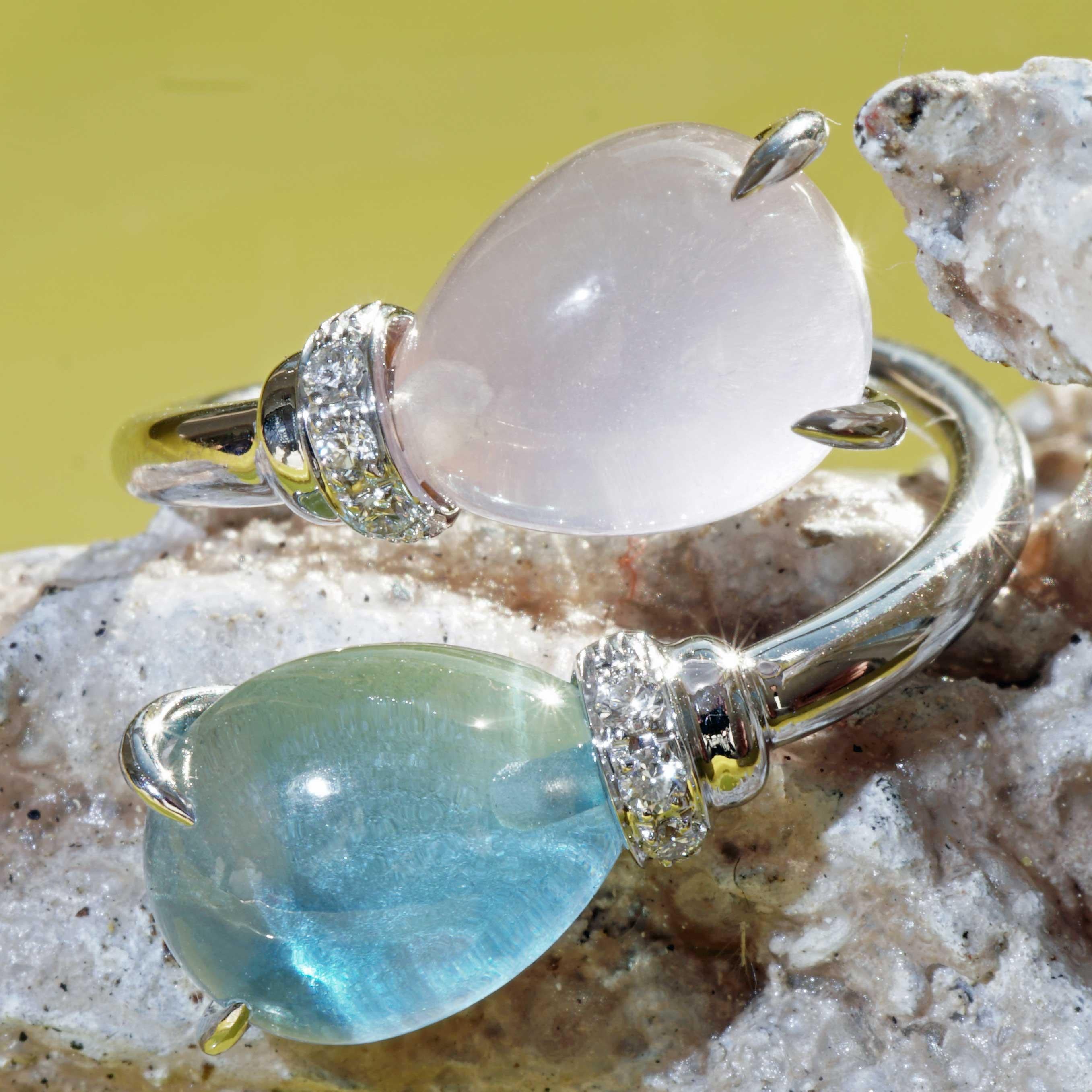 Drop Ring soo sweet with Blue Topaz and Rose Quartz made in Italy delightful  For Sale 5