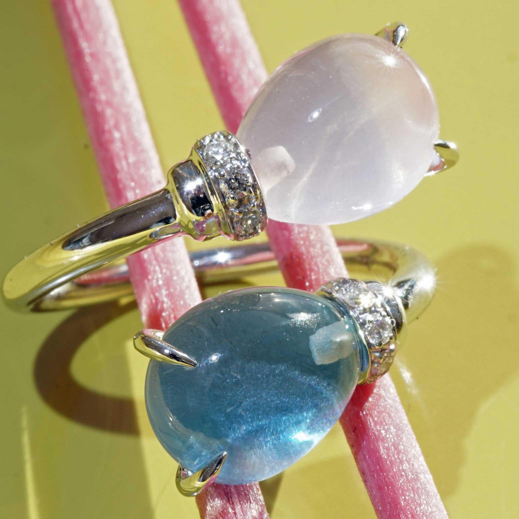 Drop Ring soo sweet with Blue Topaz and Rose Quartz made in Italy delightful  For Sale 6