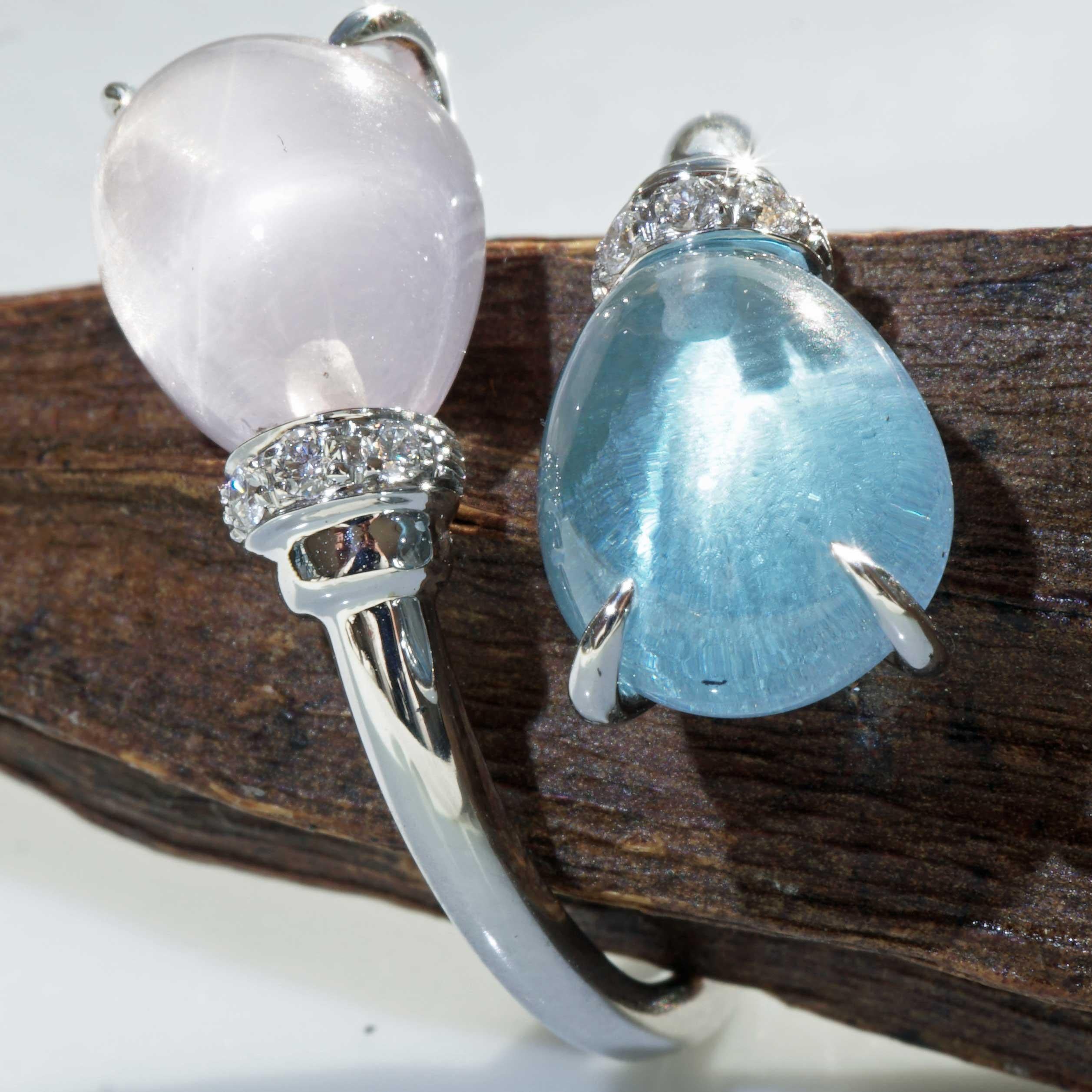 Drop Ring soo sweet with Blue Topaz and Rose Quartz made in Italy delightful  In New Condition For Sale In Viena, Viena