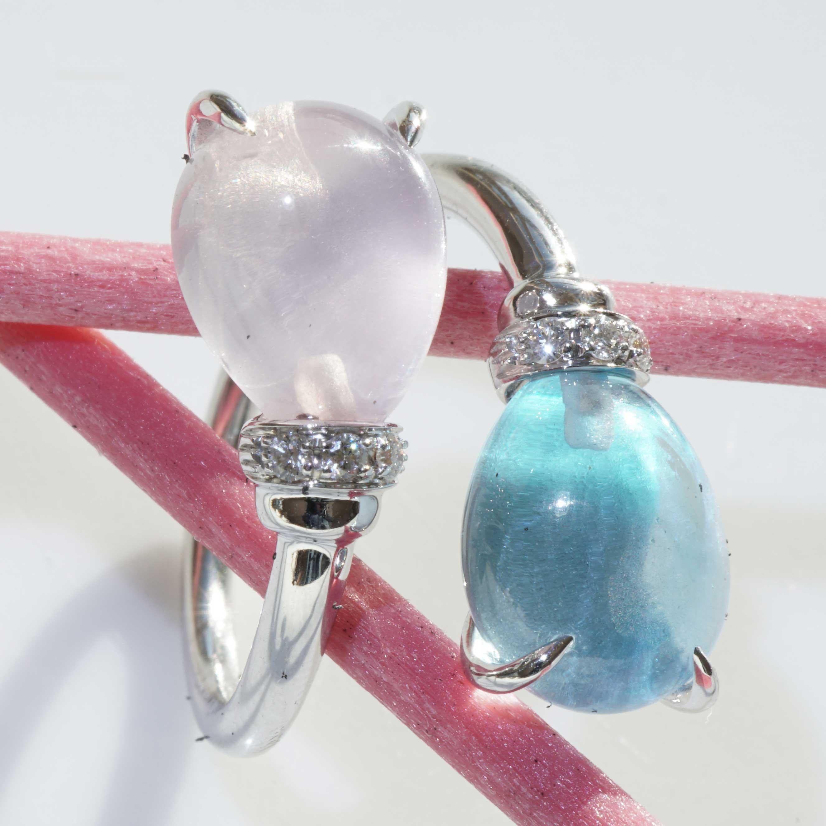 Women's or Men's Drop Ring soo sweet with Blue Topaz and Rose Quartz made in Italy delightful  For Sale