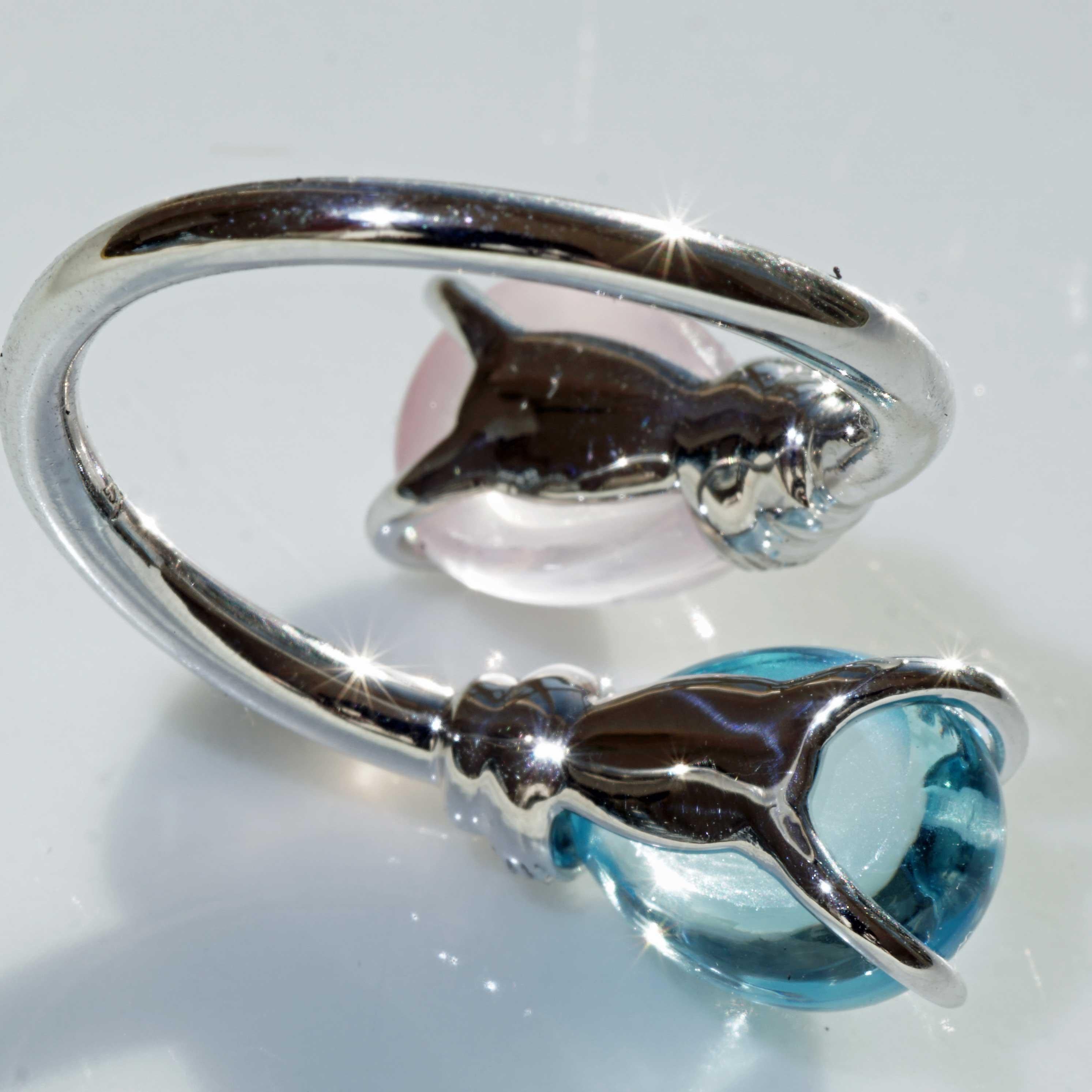 Drop Ring soo sweet with Blue Topaz and Rose Quartz made in Italy delightful  For Sale 1