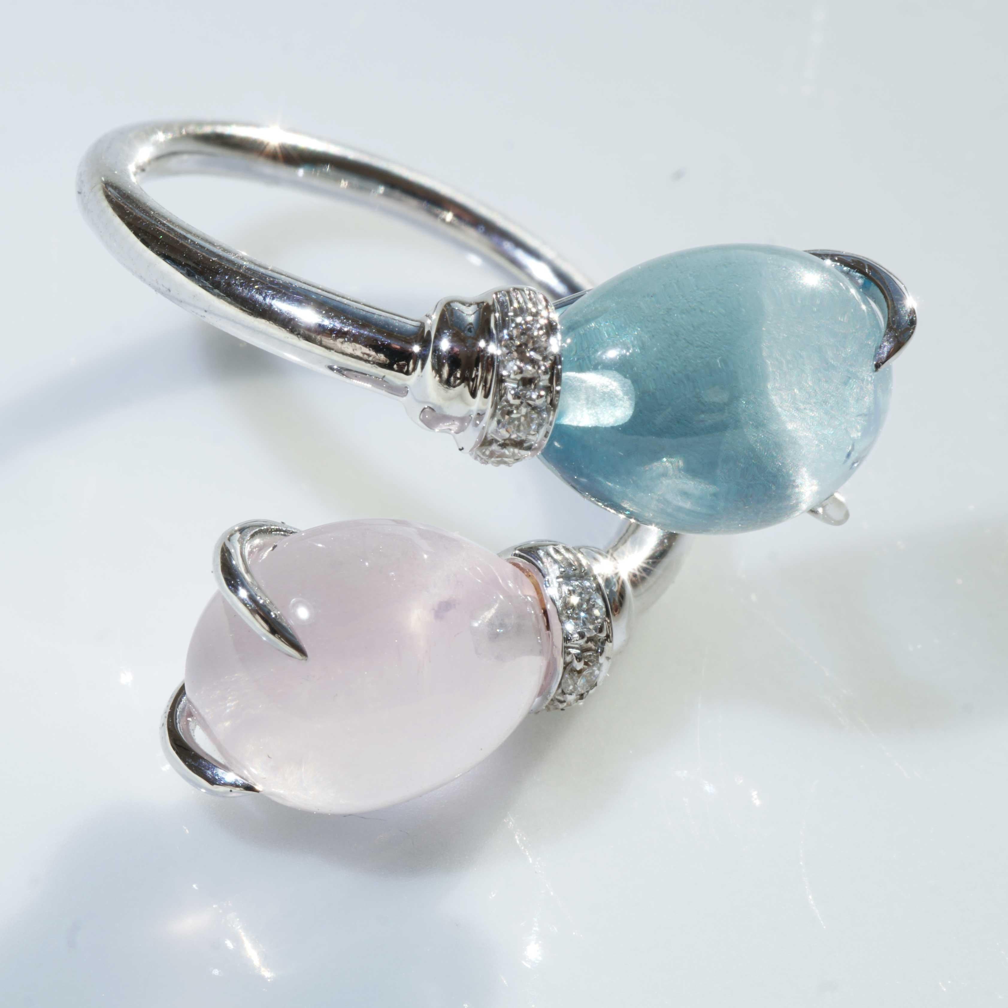 Drop Ring soo sweet with Blue Topaz and Rose Quartz made in Italy delightful  For Sale 2