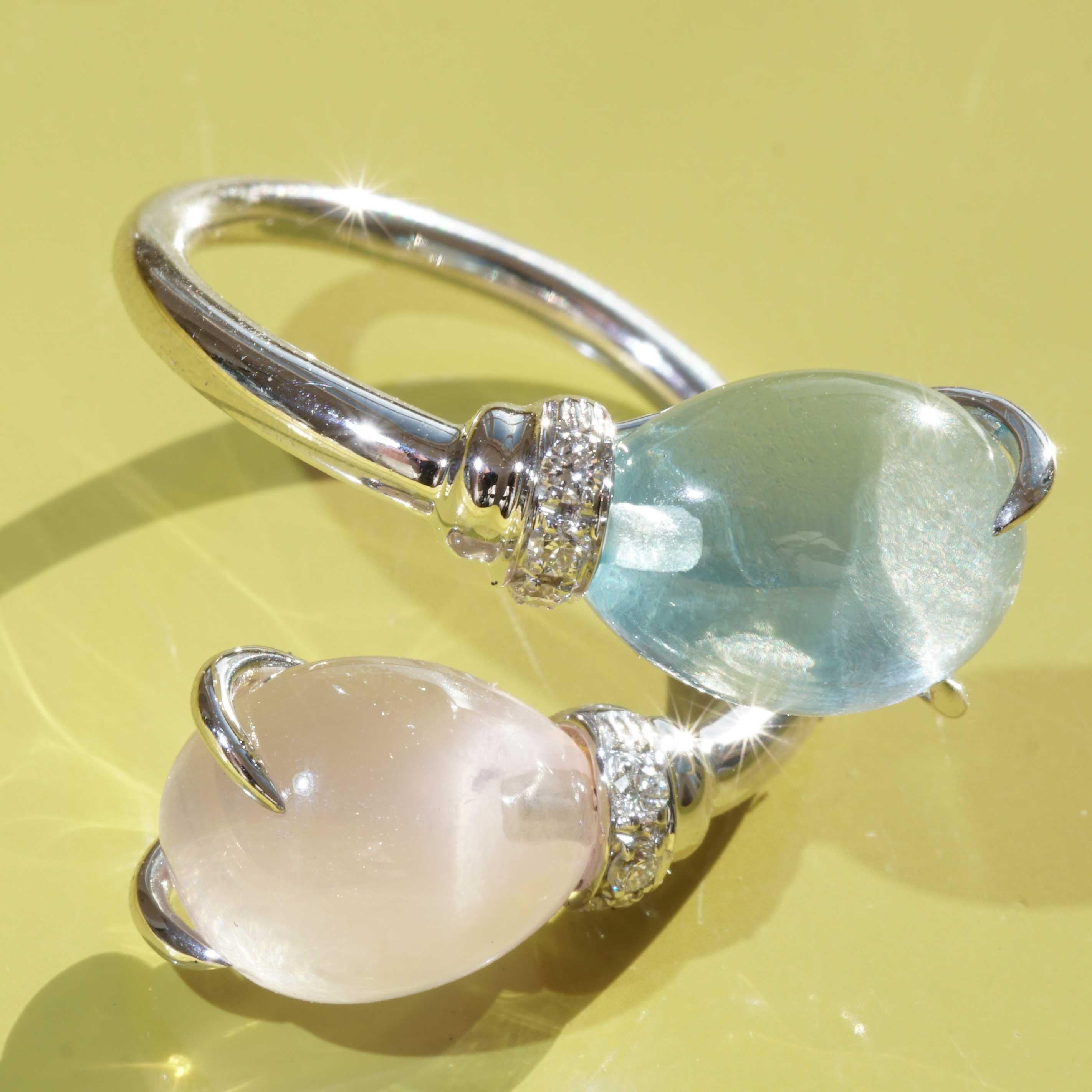 Drop Ring soo sweet with Blue Topaz and Rose Quartz made in Italy delightful  For Sale 3