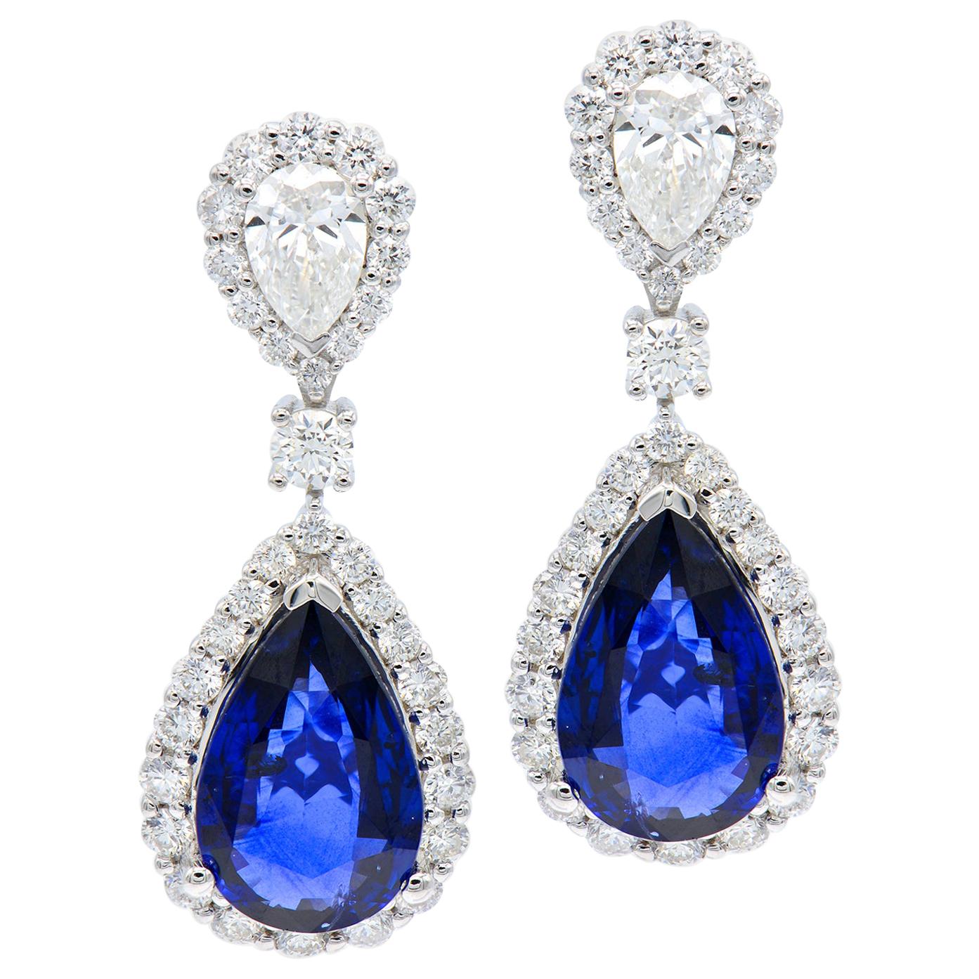 Sapphire Diamond Drop Earrings For Sale at 1stDibs