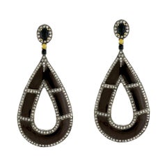 Drop Shape Brown Enamel Earring with Diamonds in 18k Gold and Silver Drop Shape Brown Enamel Earring with Diamonds in 18k Gold and Silver