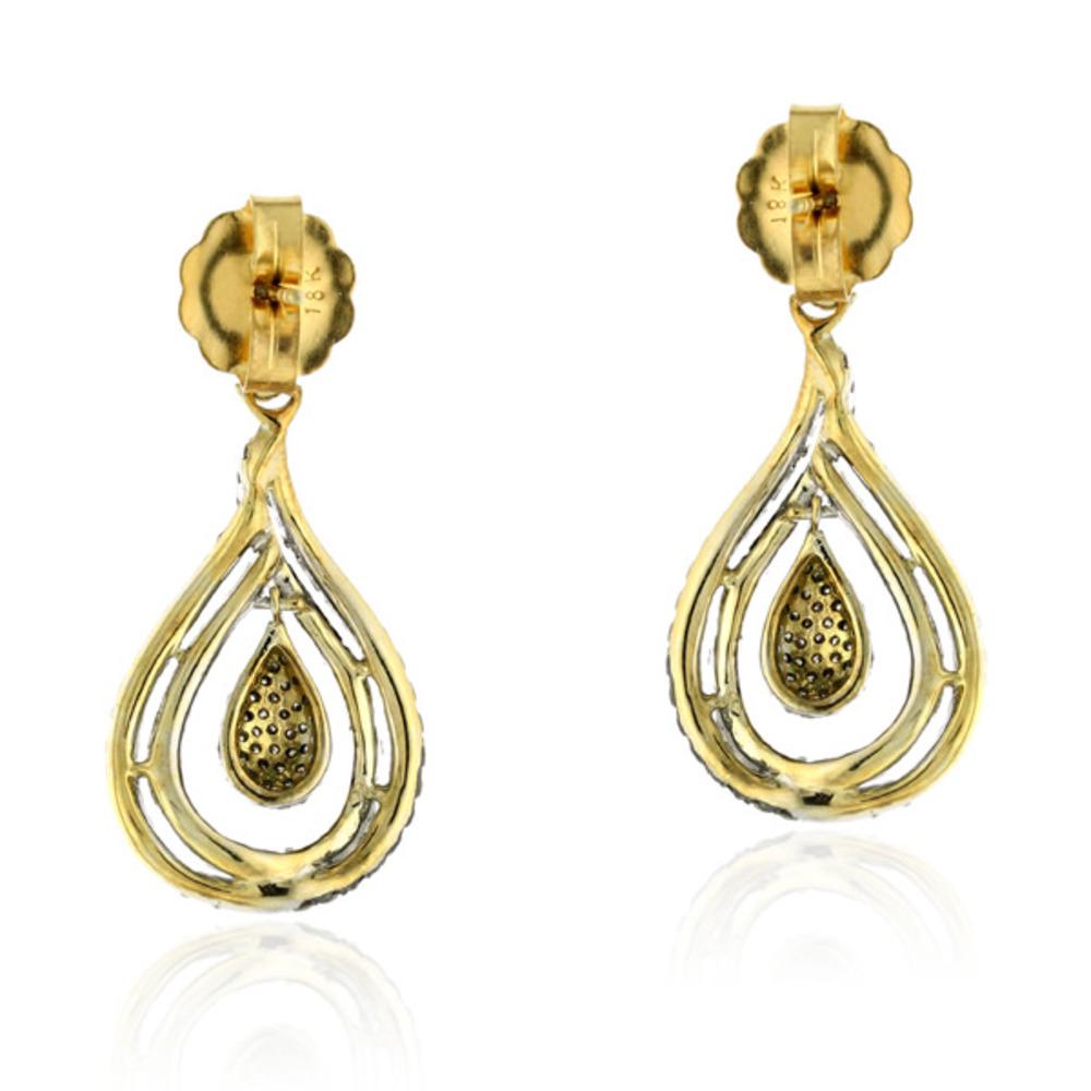 Art Deco Drop Shape Earrings with White & Black Diamonds Made in 18k Gold & Silver For Sale