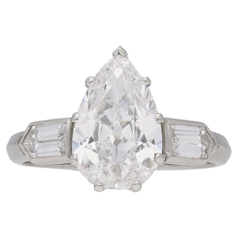 For Sale:  Drop Shape Old Mine Diamond Ring, circa 1935