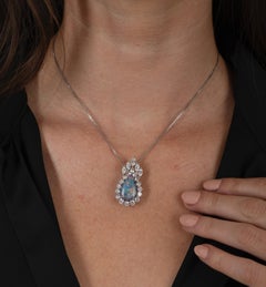 Drop Shaped Black Opal W/ Marquise & Round Cut Diamond Halo Pendant or Brooch