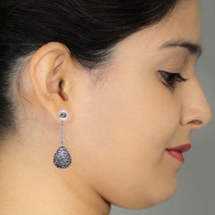 Drop Shaped Designer Diamond and Moonstone Earring in Gold and Silver