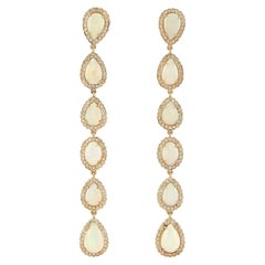 Drop Shaped Ethiopian Opal Long Earrings With Pave Diamonds In 18k Yellow Gold