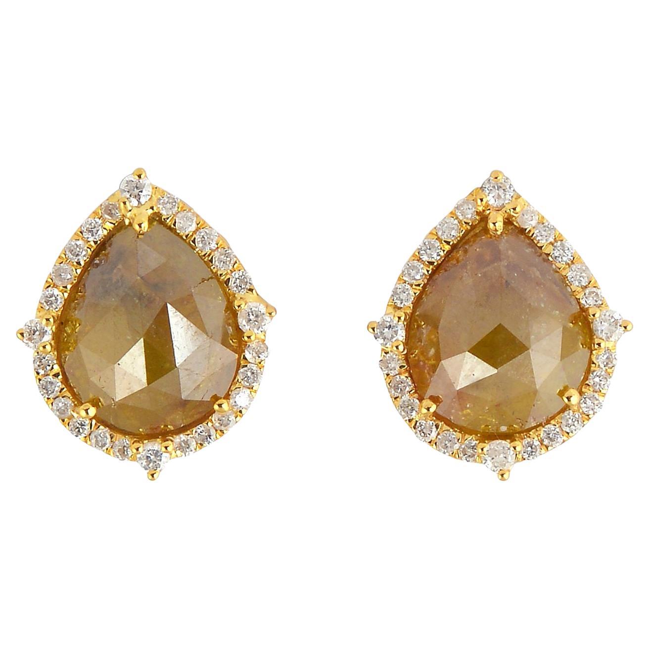 Clous d'oreilles en forme de goutte avec diamant de glace en or jaune 18k