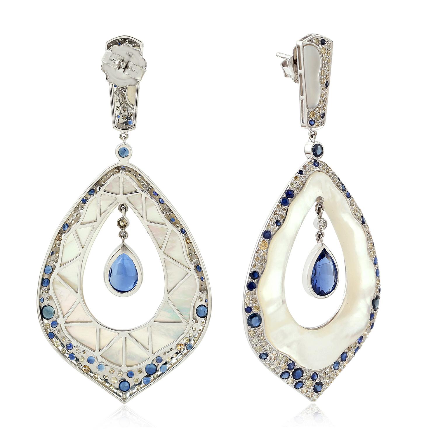 Art Déco Orecchino a goccia con perle e pietre multiple con diamanti in oro 18 carati in vendita