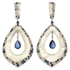 Tropfenförmiger Perlen- und Multi-Edelstein-Ohrring mit Diamanten in 18k Gold