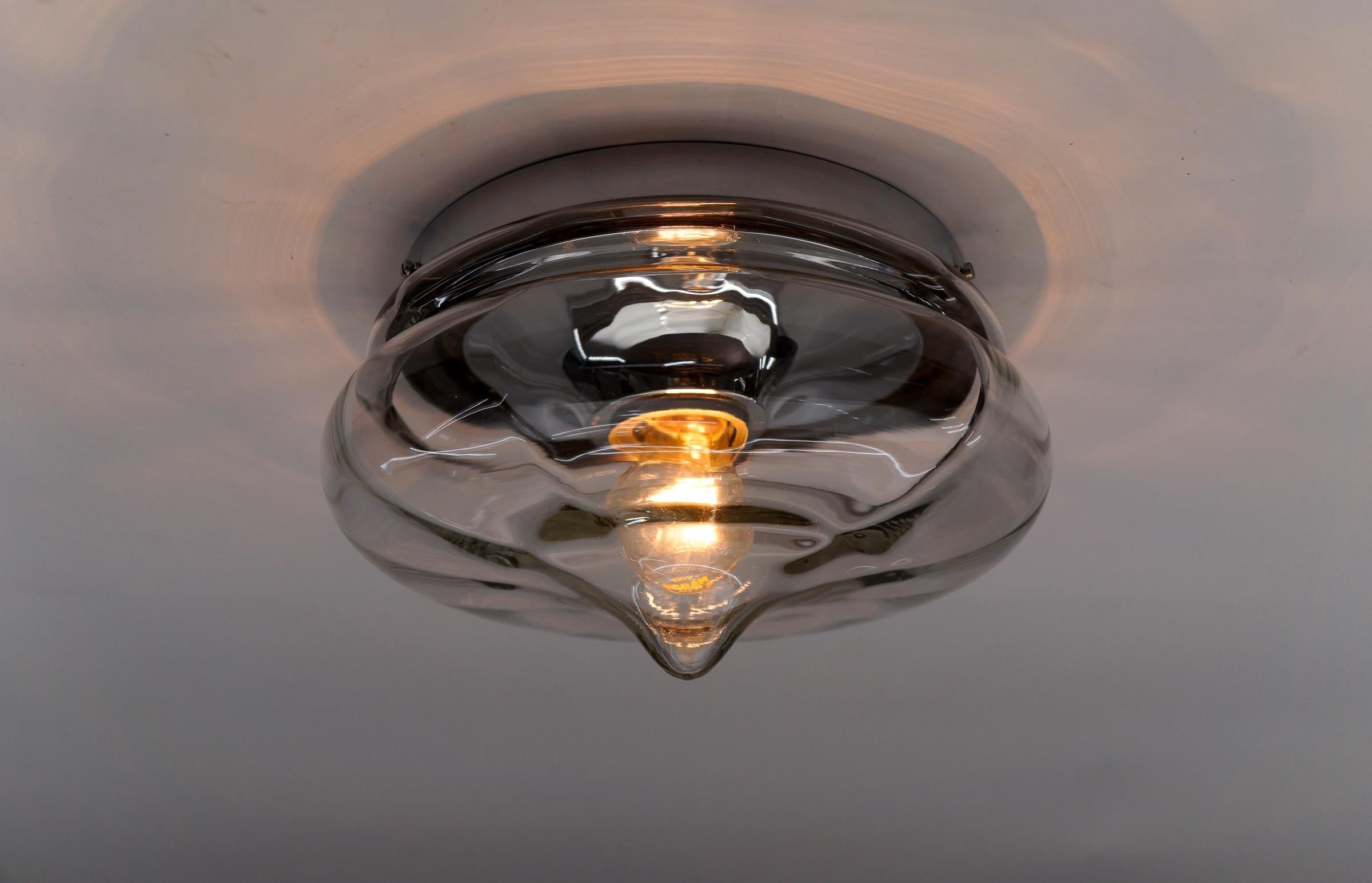 Mid-Century Modern Drop Shaped Smoked Glass Flush Mount Light, Germany 1960s  For Sale