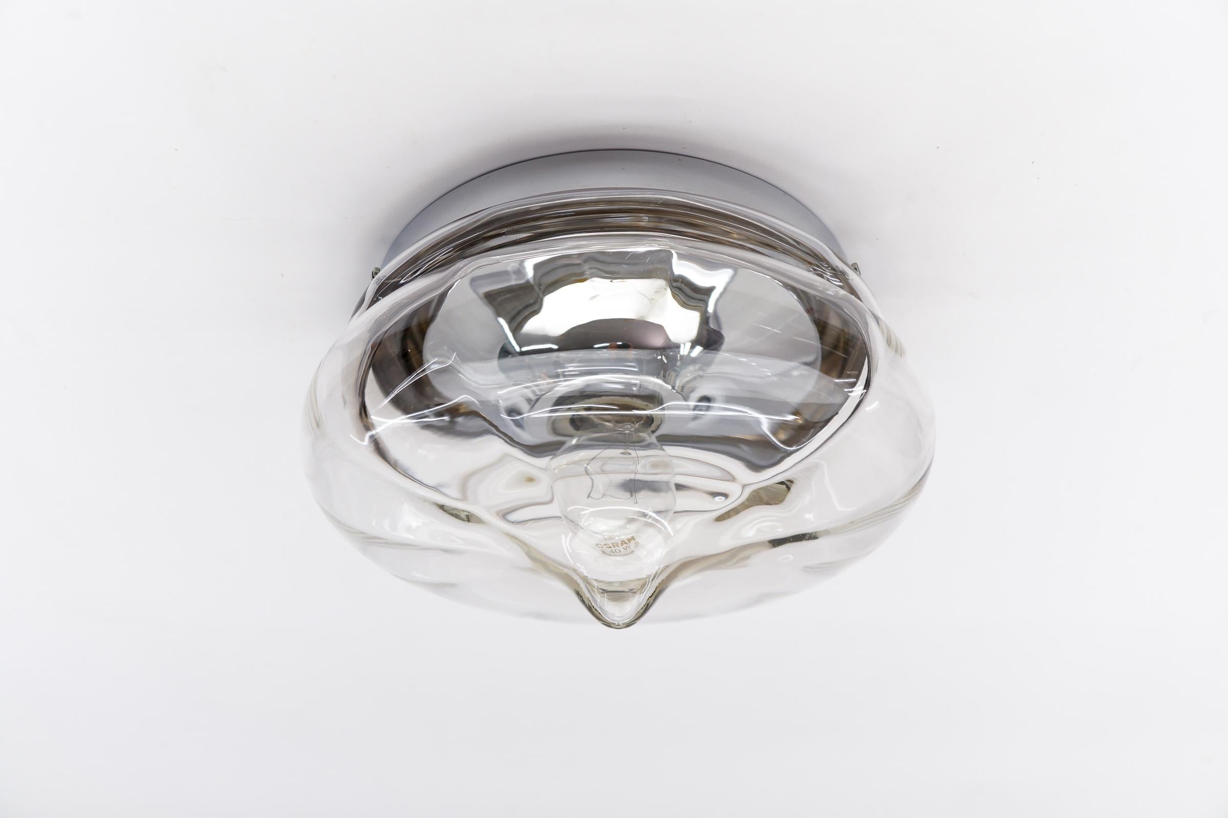 Metal Drop Shaped Smoked Glass Flush Mount Light, Germany 1960s  For Sale
