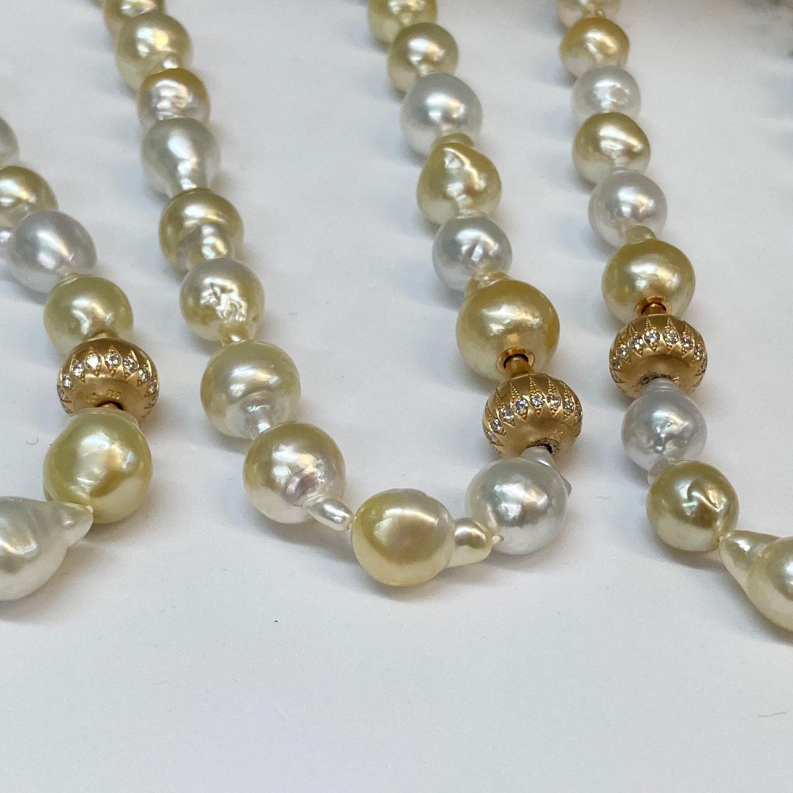 Drop Southsea Pearl Sautoire with 3 Clasps in 18 Karat Rose Gold and Brilliants For Sale 2