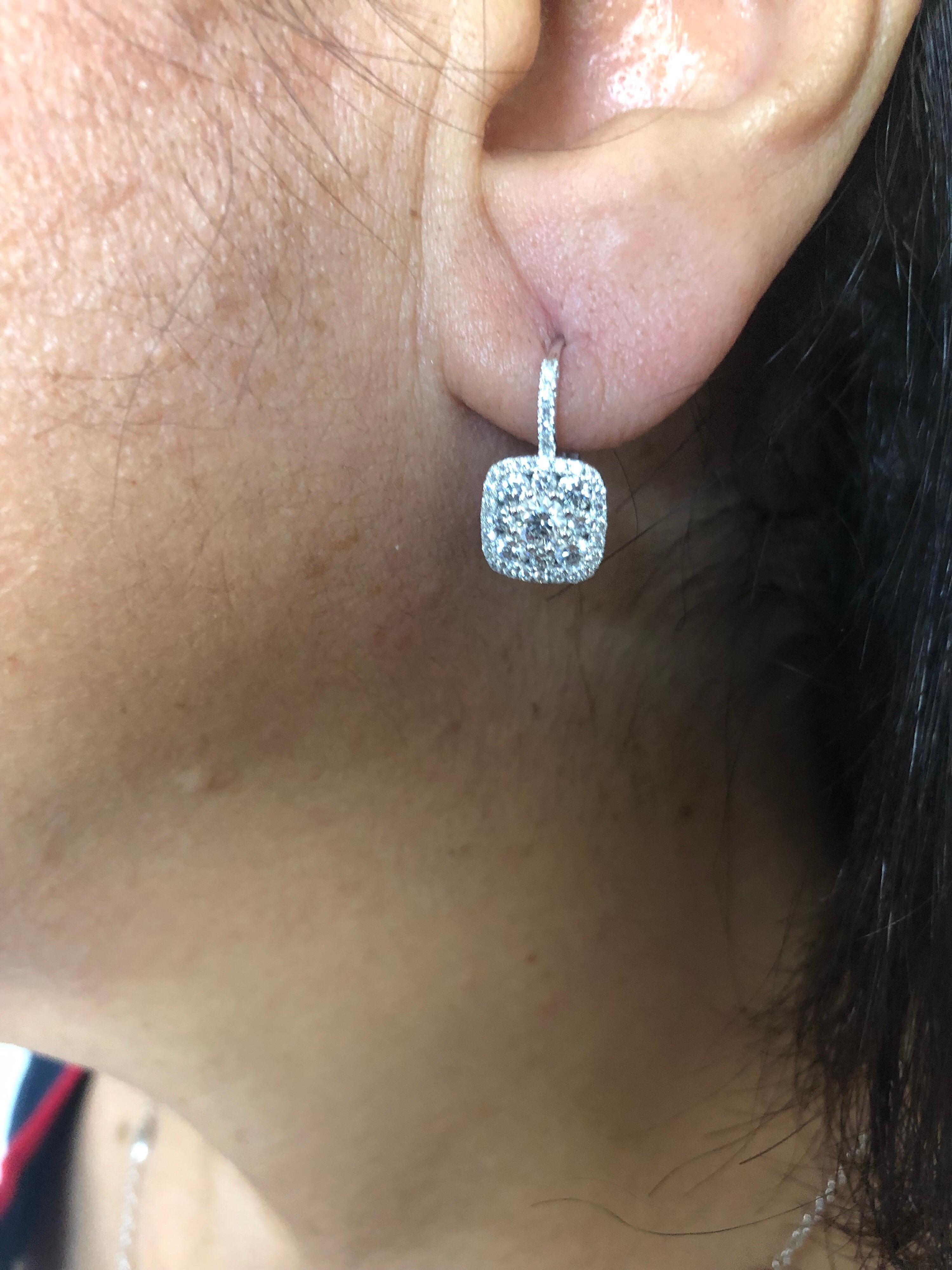 Women's Drop Square Cluster Earrings 18 Karat For Sale