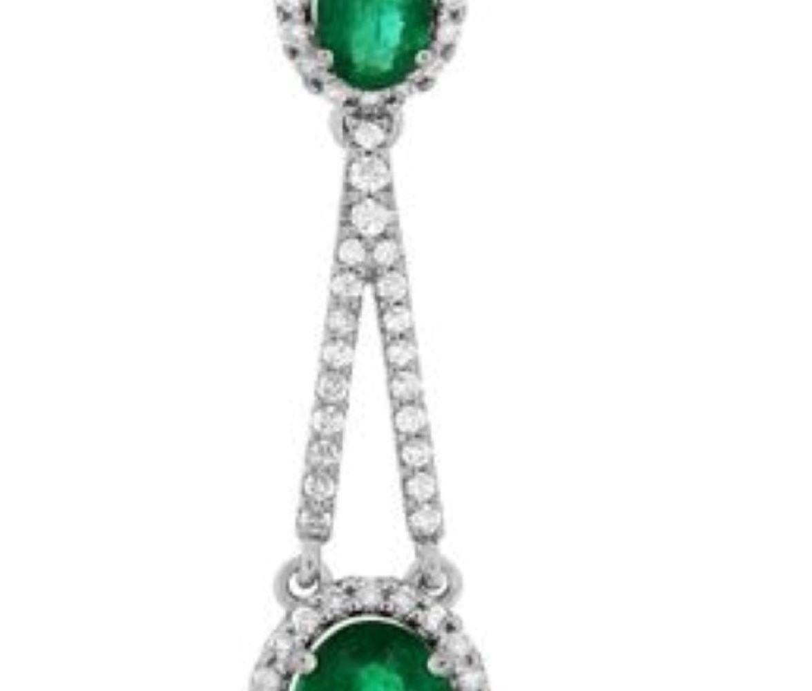 Modern Drop Style Emerald and Diamond Pendant with 1.60ct of Emerald and .56ct Diamonds For Sale