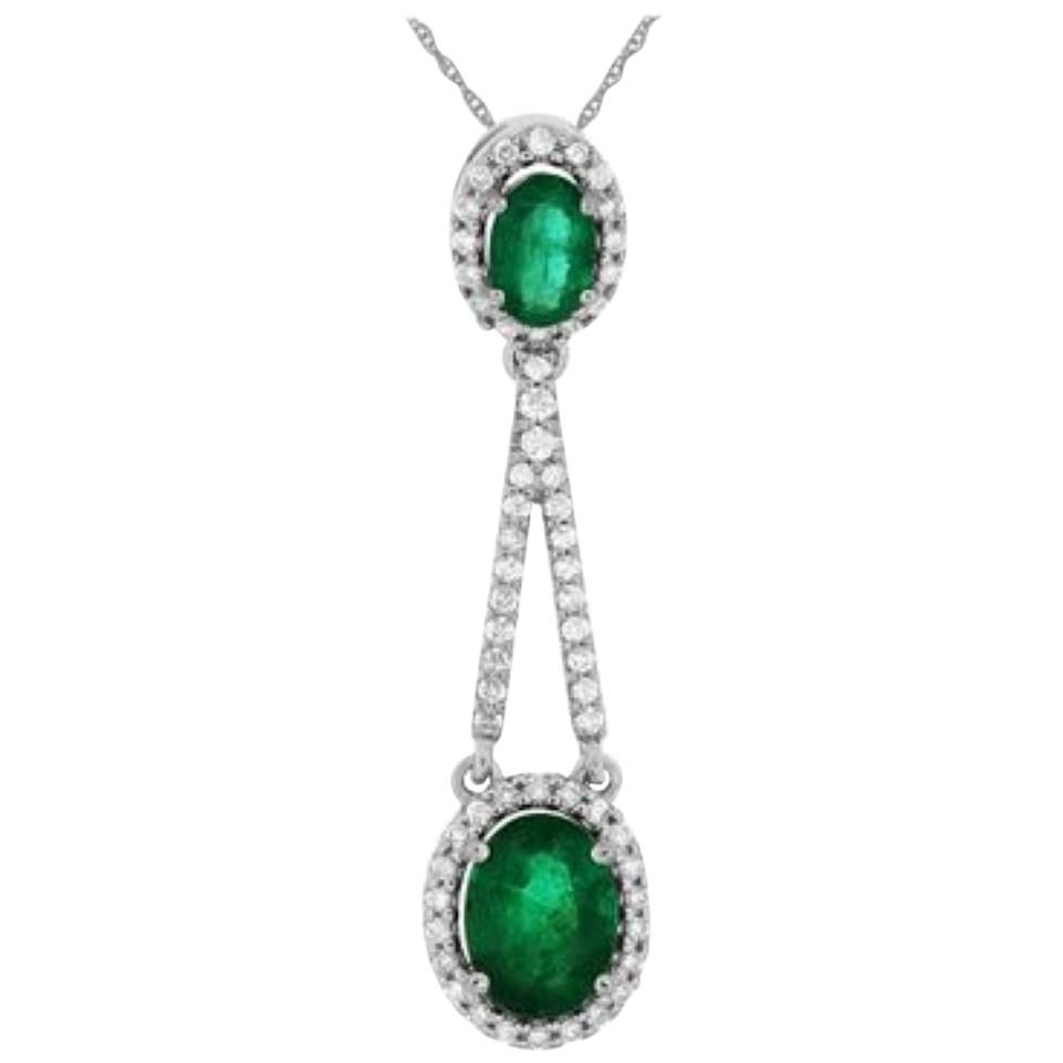 Drop Style Emerald and Diamond Pendant with 1.60ct of Emerald and .56ct Diamonds For Sale