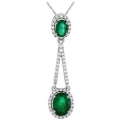 Drop Style Emerald and Diamond Pendant with 1.60ct of Emerald and .56ct Diamonds