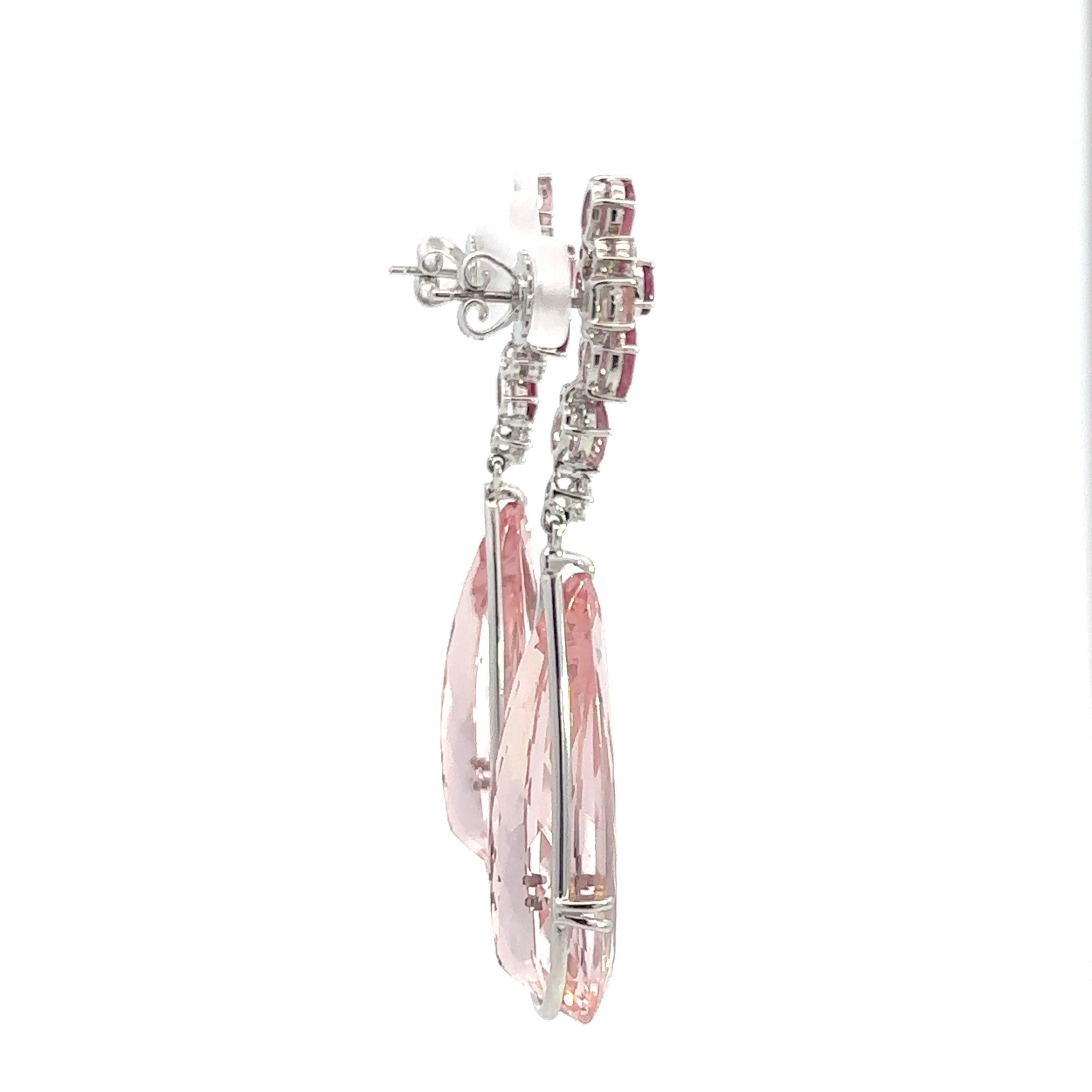 Orecchini a goccia con tormalina, morganite e diamanti in oro bianco 18 carati in vendita 1