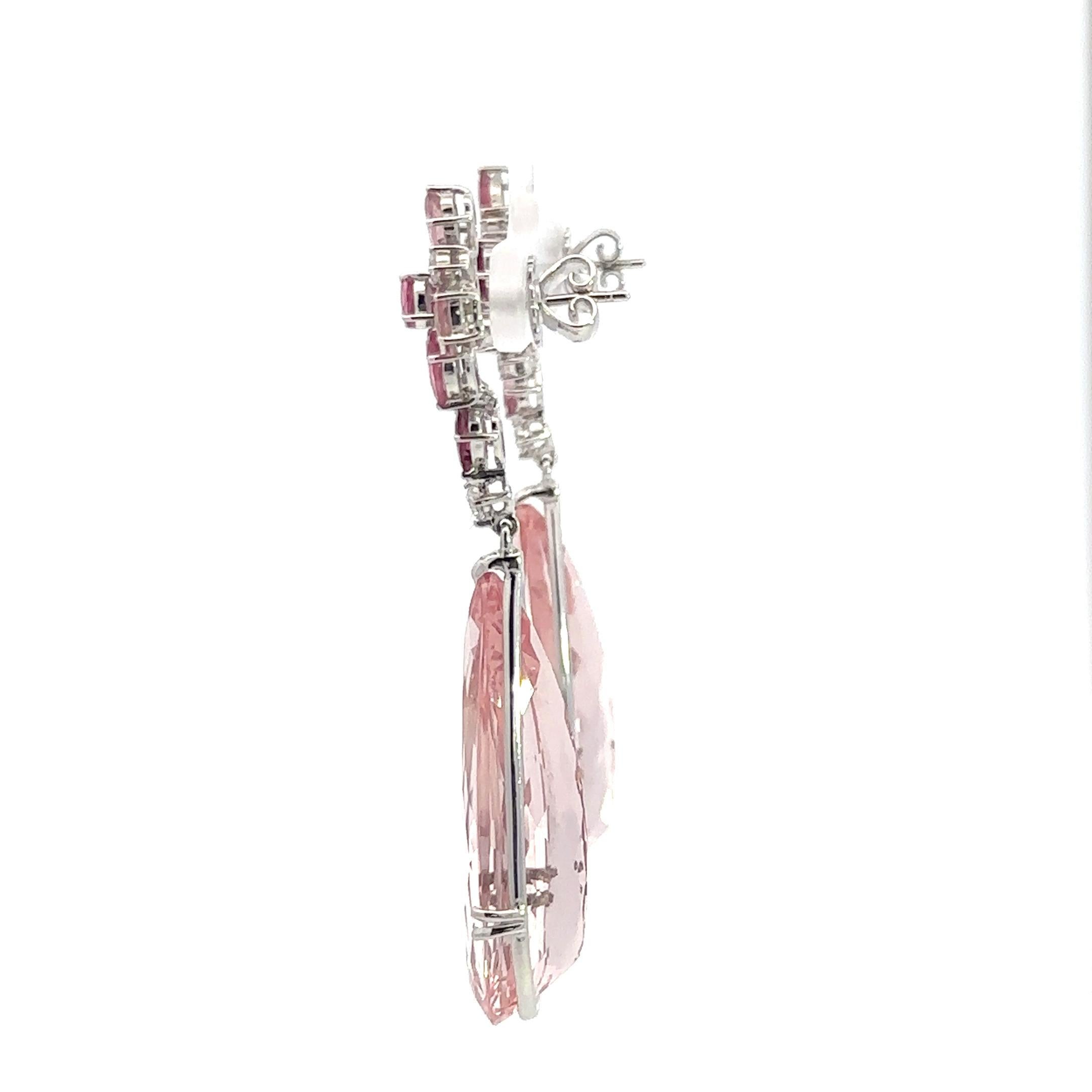 Orecchini a goccia con tormalina, morganite e diamanti in oro bianco 18 carati in vendita 2