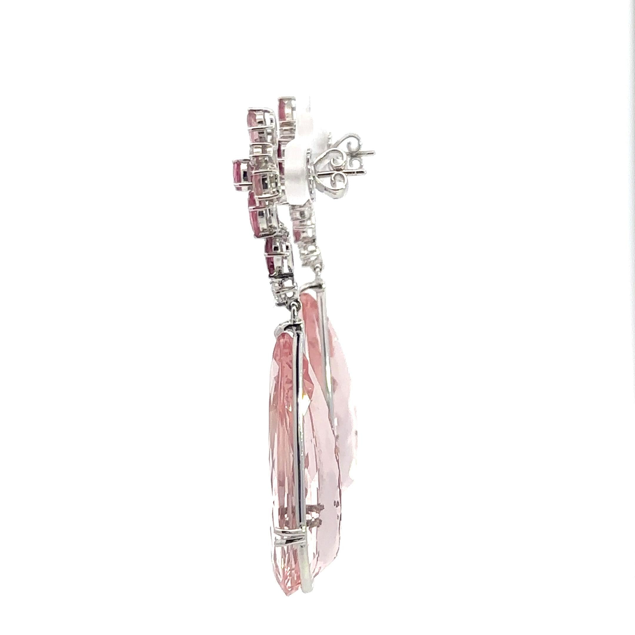 Drop Tourmaline Morganite Diamond 18K White Gold Exclusive Earrings For Sale 2