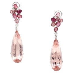 Drop Tourmaline Morganite Diamond 18K White Gold Exclusive Earrings