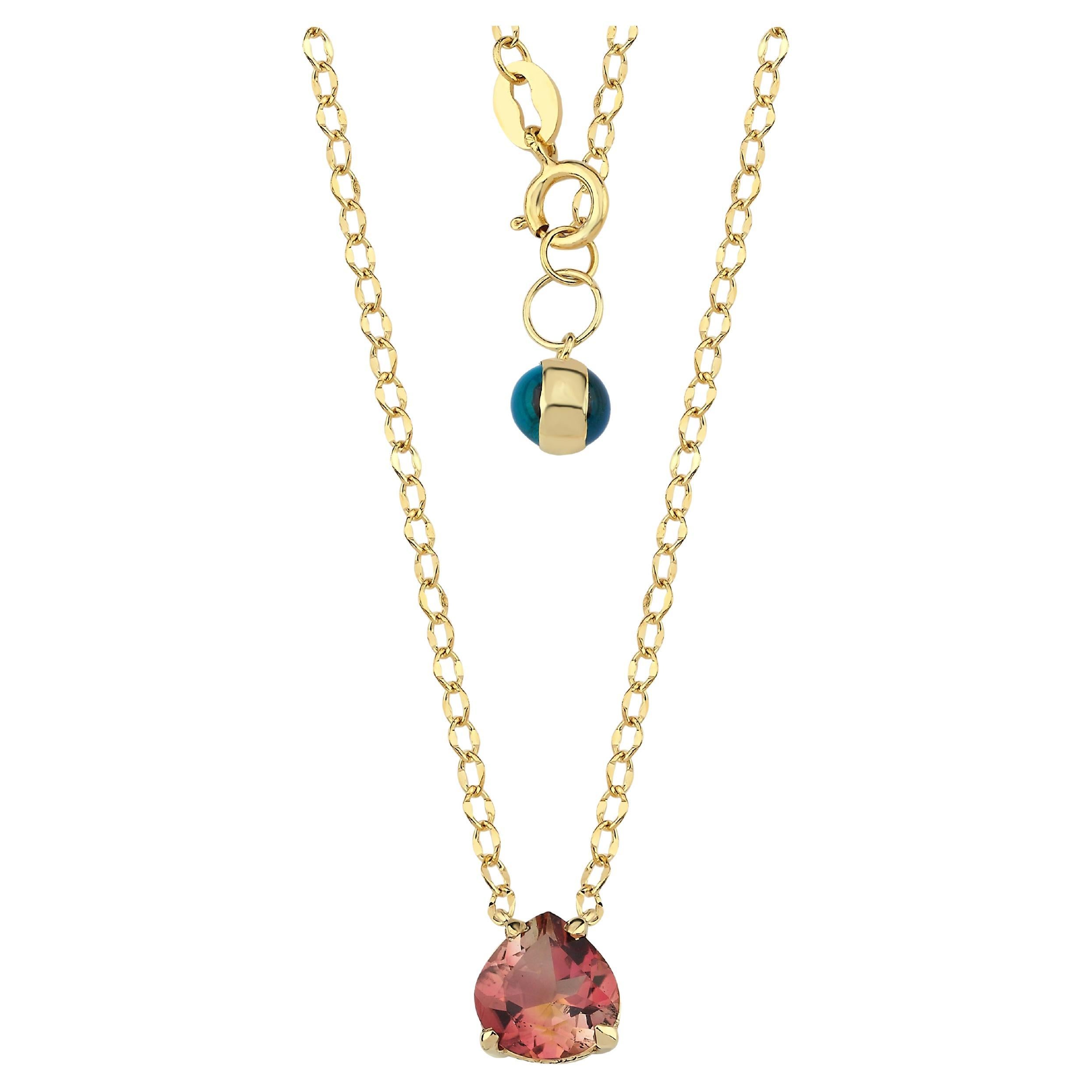 14k Gold Drop Tourmaline Solitaire Chain Necklace For Sale