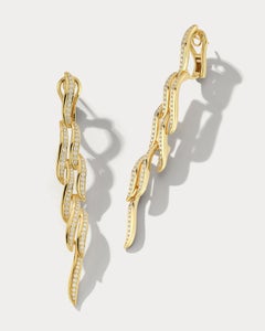 Drop Wave 18k Yellow Gold and Diamond Earrings