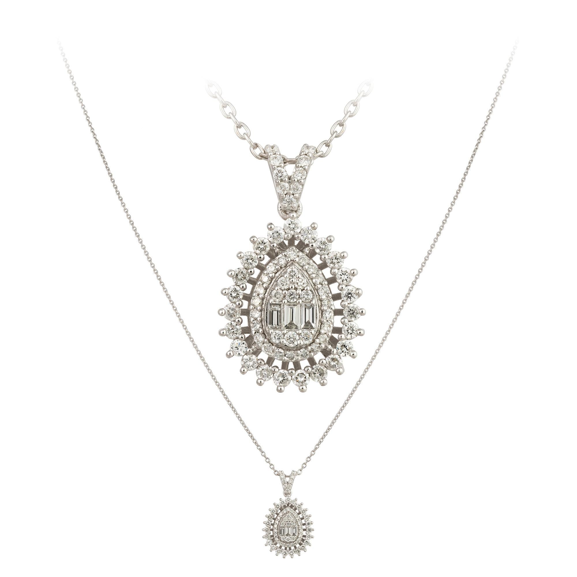 Women's Drop White Gold 18K Necklace Diamond for Her For Sale