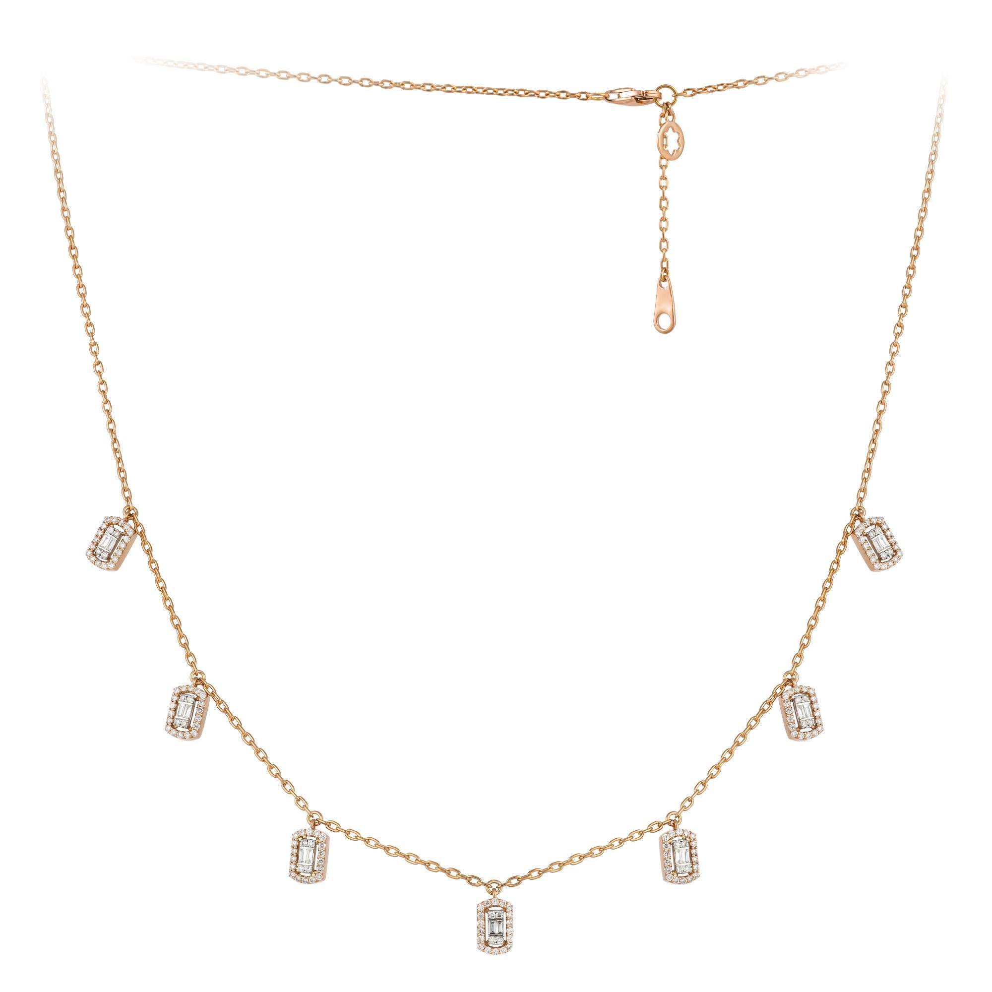 NECKLACE 18K White/Pink Gold Diamond 0.65 Cts/154 Pcs Tapered Baguette 0.15 Cts/14 Pcs

