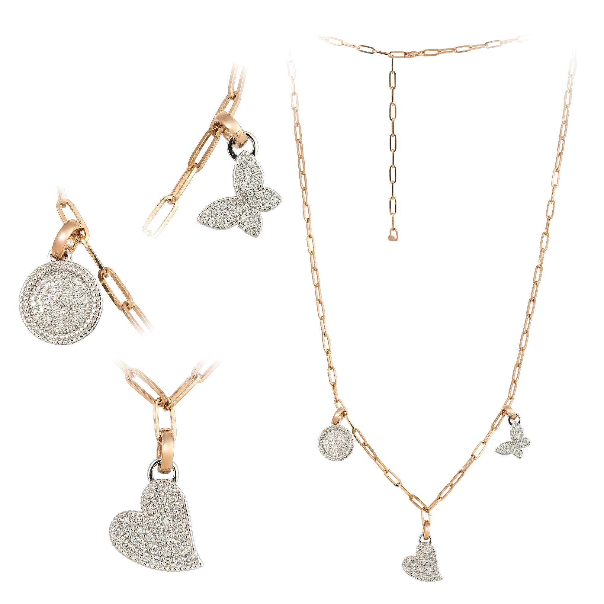 Moderno Collana Drop in oro bianco e rosa 18K Diamond per lei in vendita