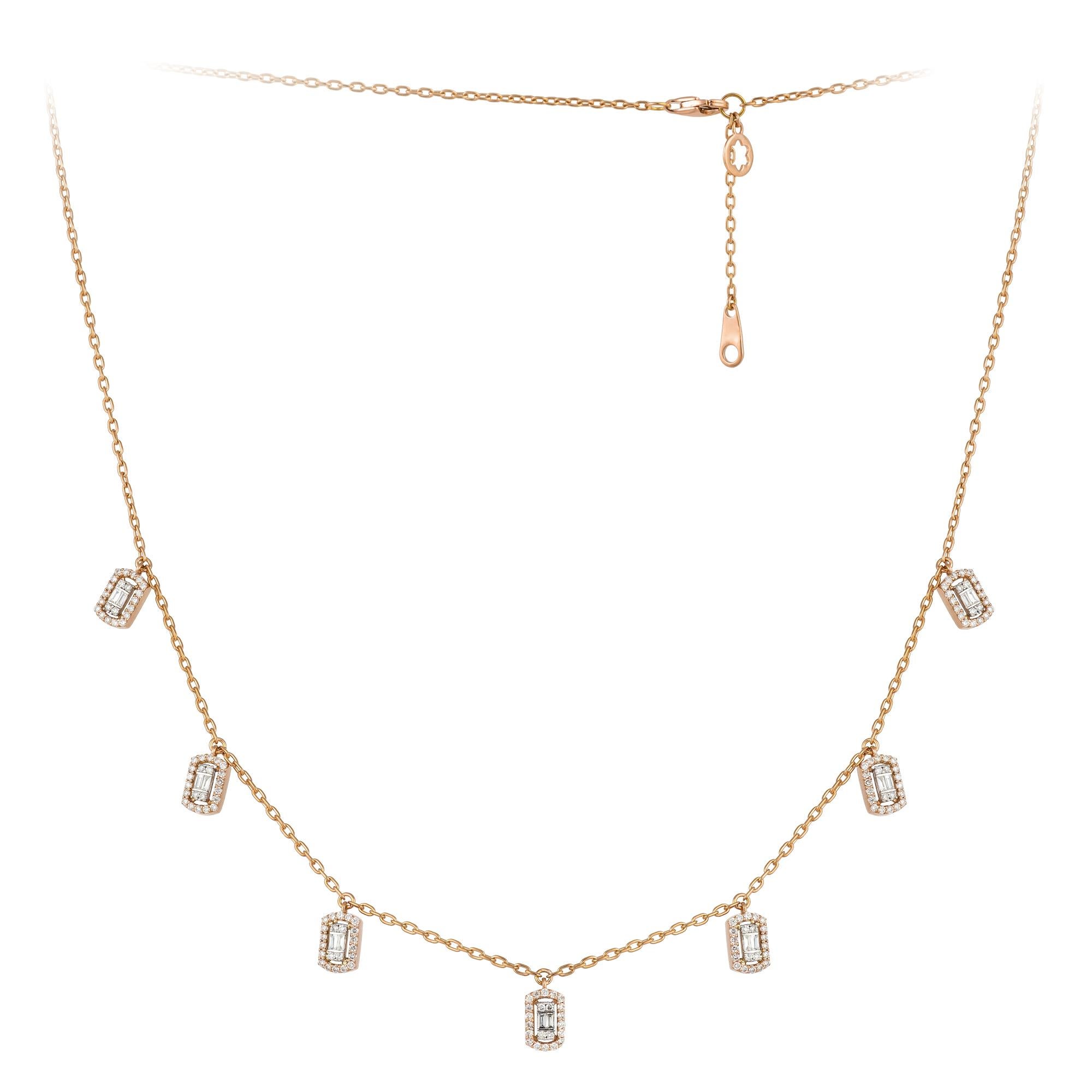 Drop White Pink Gold 18K Necklace Diamond for Her In New Condition For Sale In Genève, GE