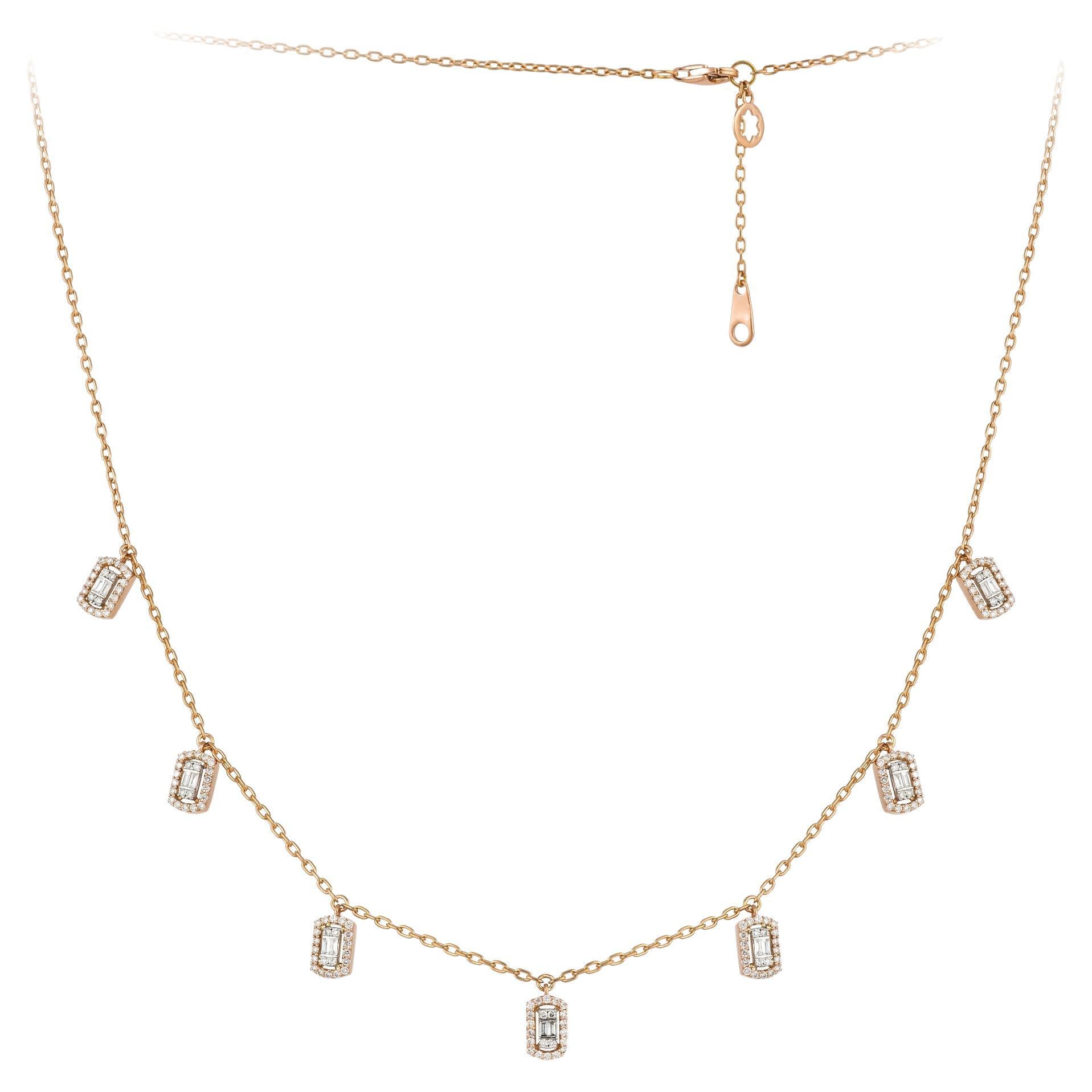 Drop White Pink Gold 18K Necklace Diamond for Her For Sale