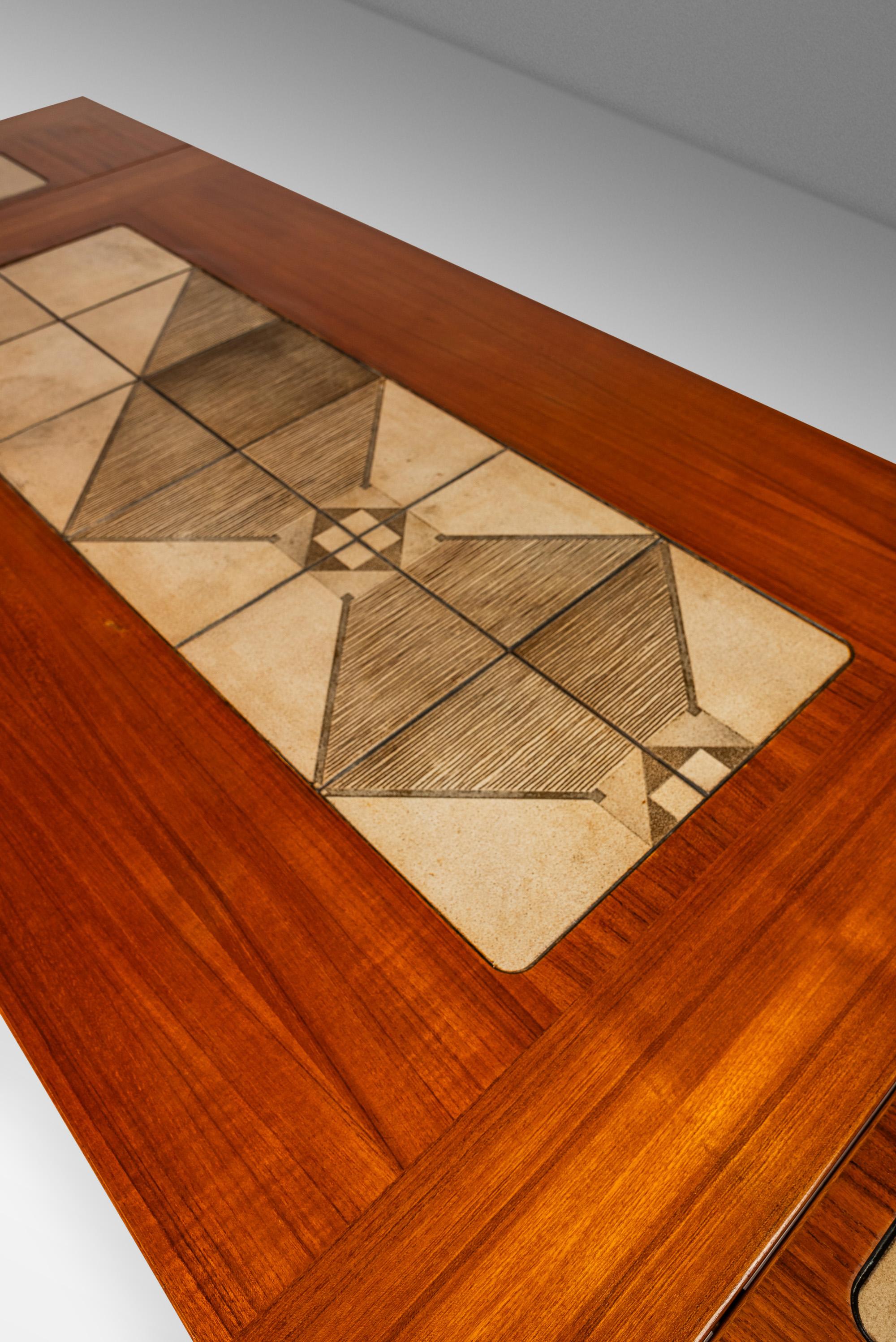 Dropleaf Dining Table, Teak/Tile Inlay, by Poul H. Poulsen, Gangsø Møbler, 1970s 4