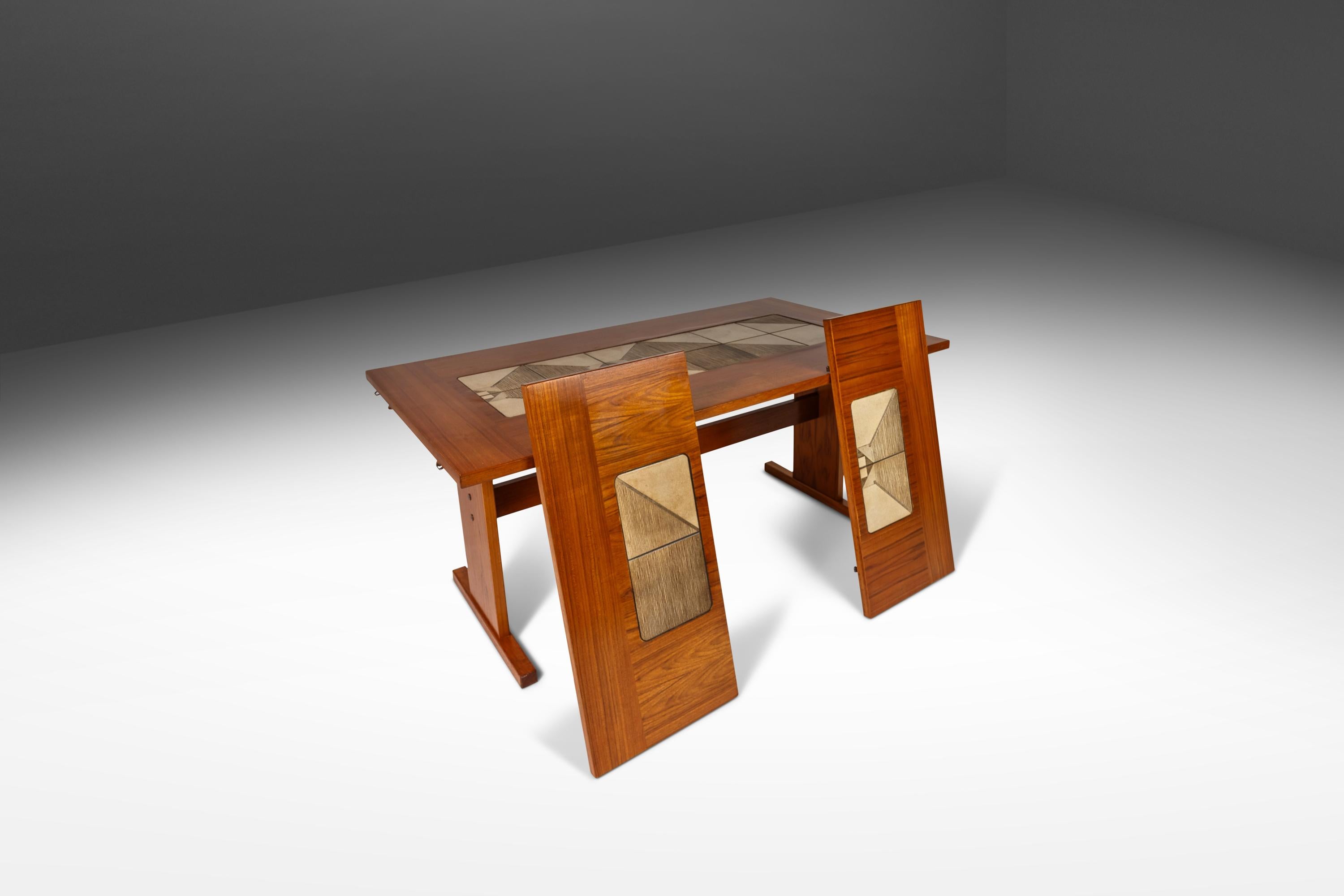 Mid-Century Modern Dropleaf Dining Table, Teak/Tile Inlay, by Poul H. Poulsen, Gangsø Møbler, 1970s