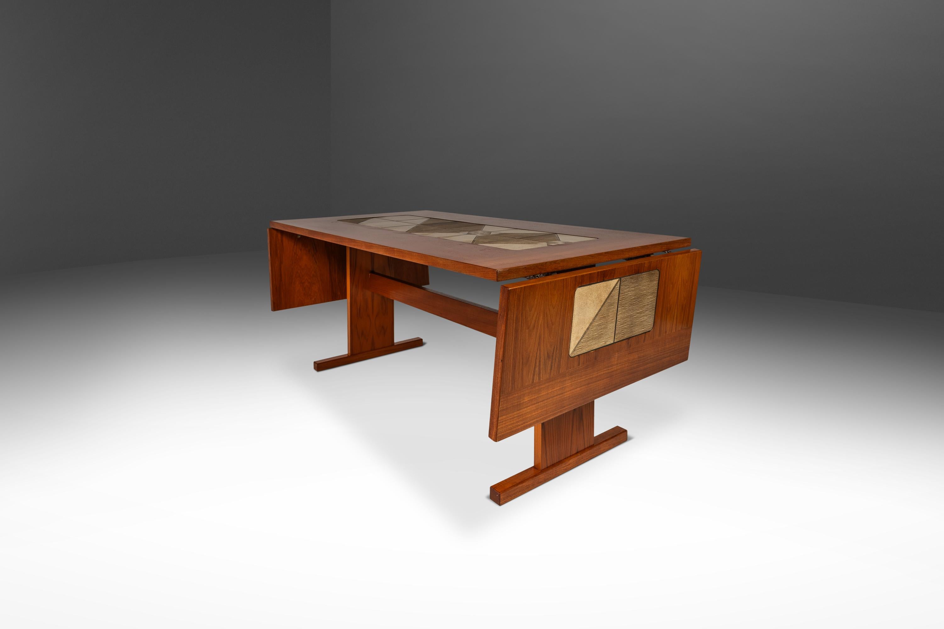 Late 20th Century Dropleaf Dining Table, Teak/Tile Inlay, by Poul H. Poulsen, Gangsø Møbler, 1970s