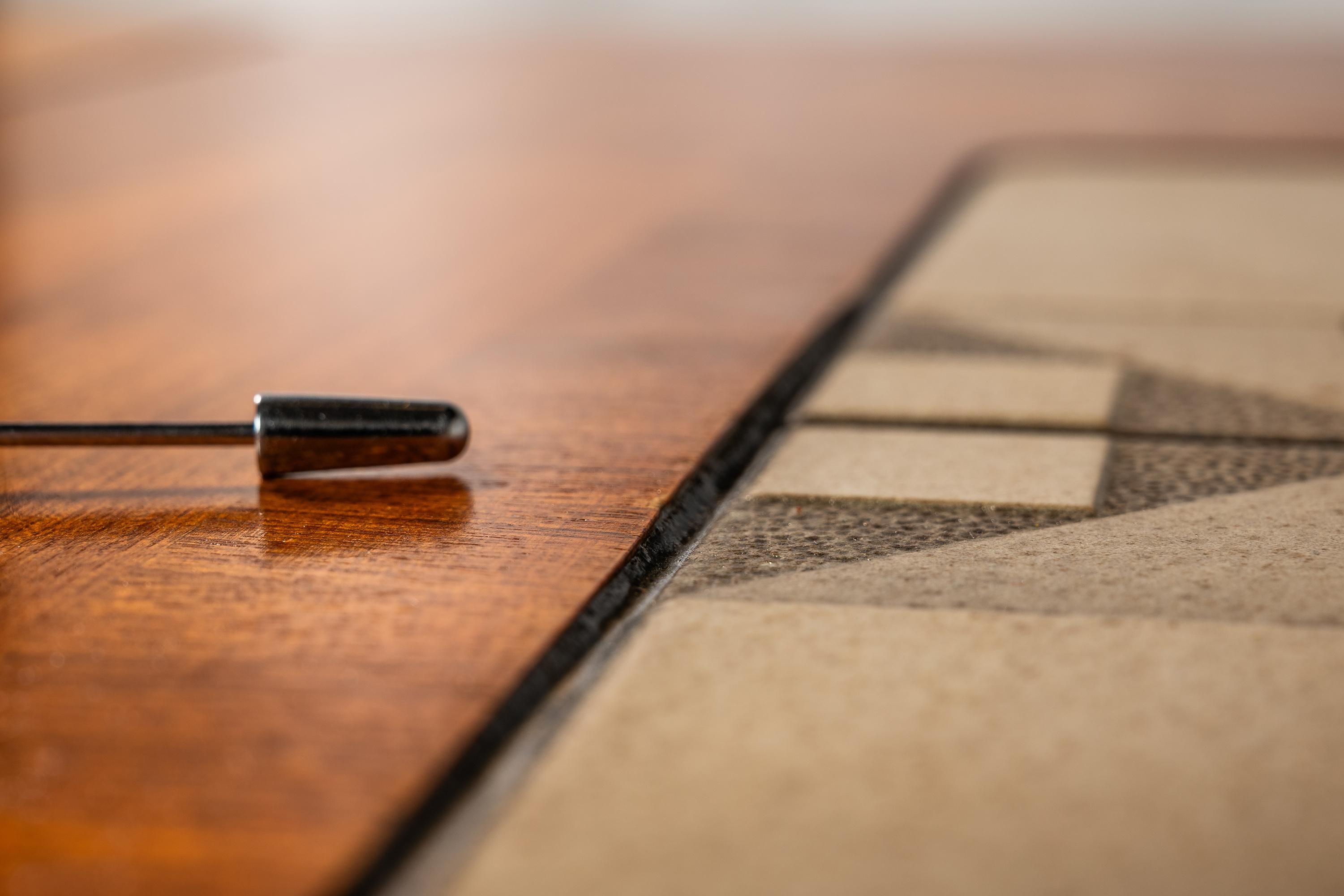 Travertine Dropleaf Dining Table, Teak/Tile Inlay, by Poul H. Poulsen, Gangsø Møbler, 1970s