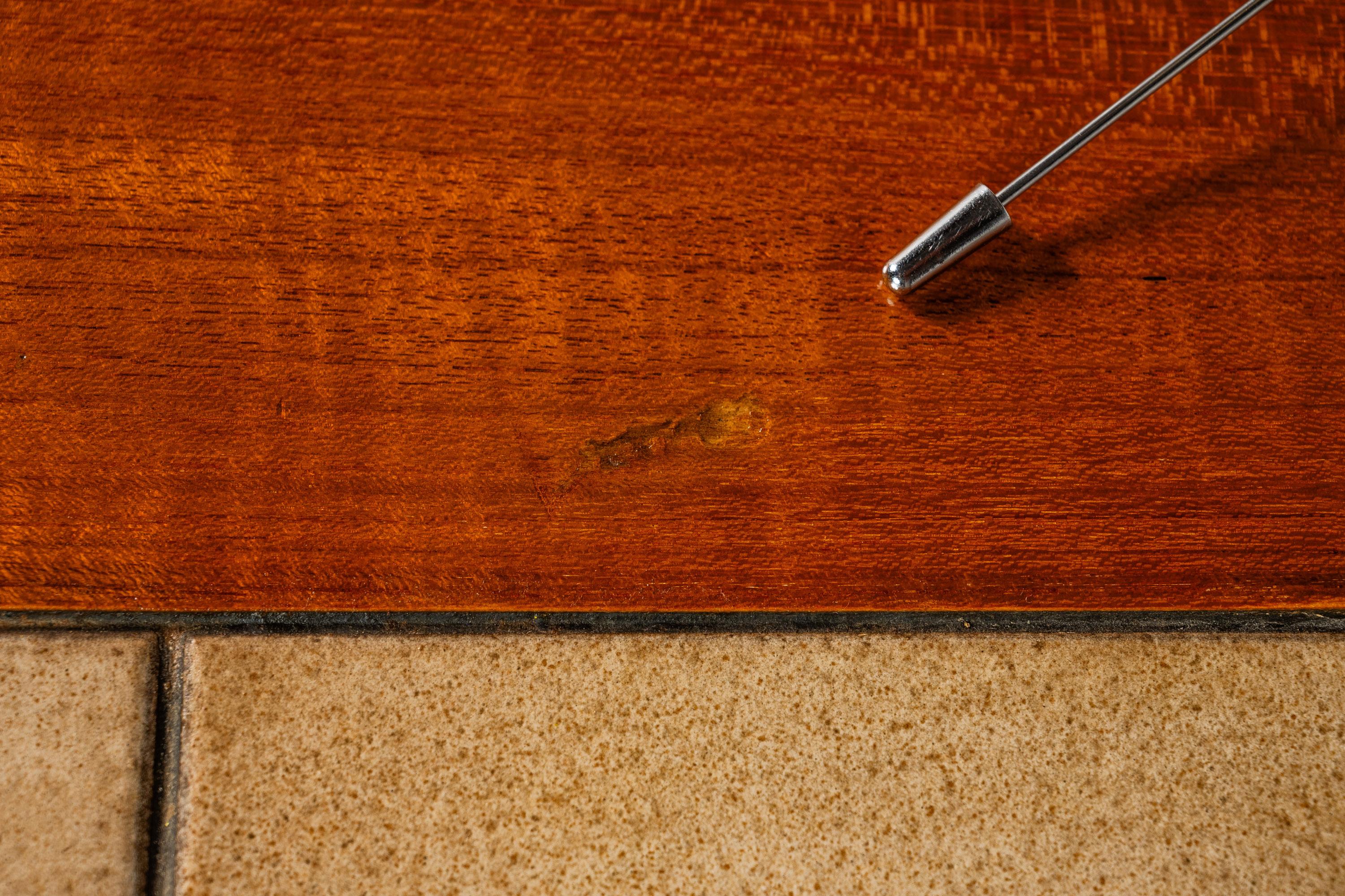 Travertine Dropleaf Dining Table, Teak/Tile Inlay, by Poul H. Poulsen, Gangsø Møbler, 1970s