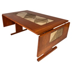 Vintage Dropleaf Dining Table, Teak/Tile Inlay, by Poul H. Poulsen, Gangsø Møbler, 1970s