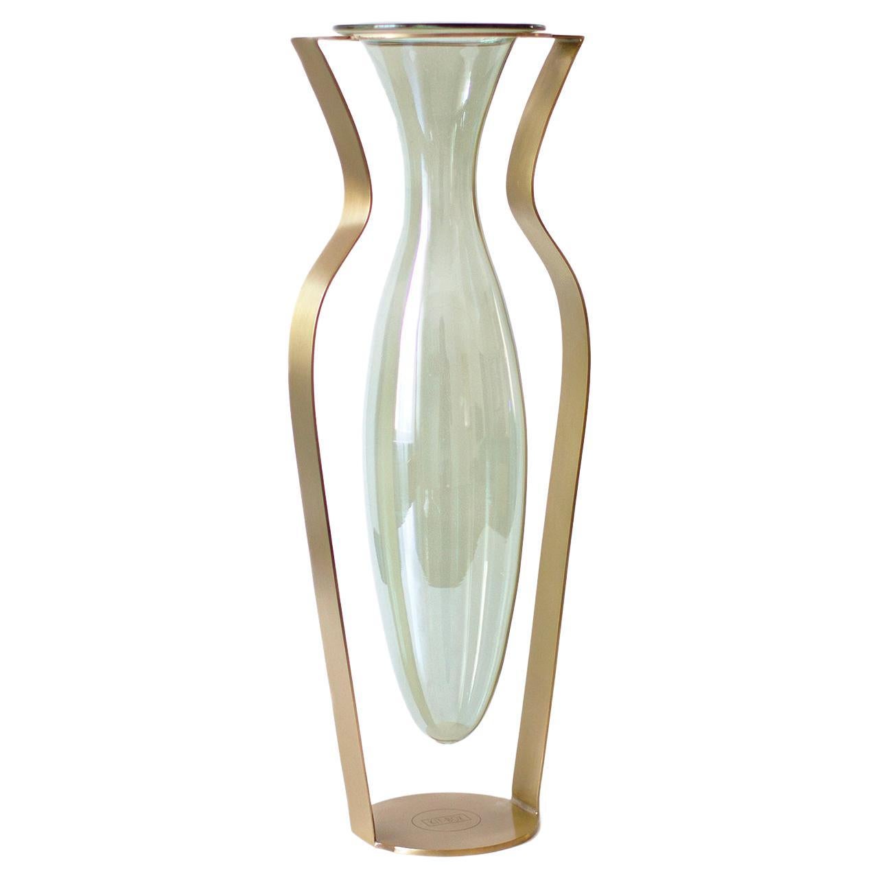 Droplet Tall Vase, Green Glass and Gold For Sale at 1stDibs