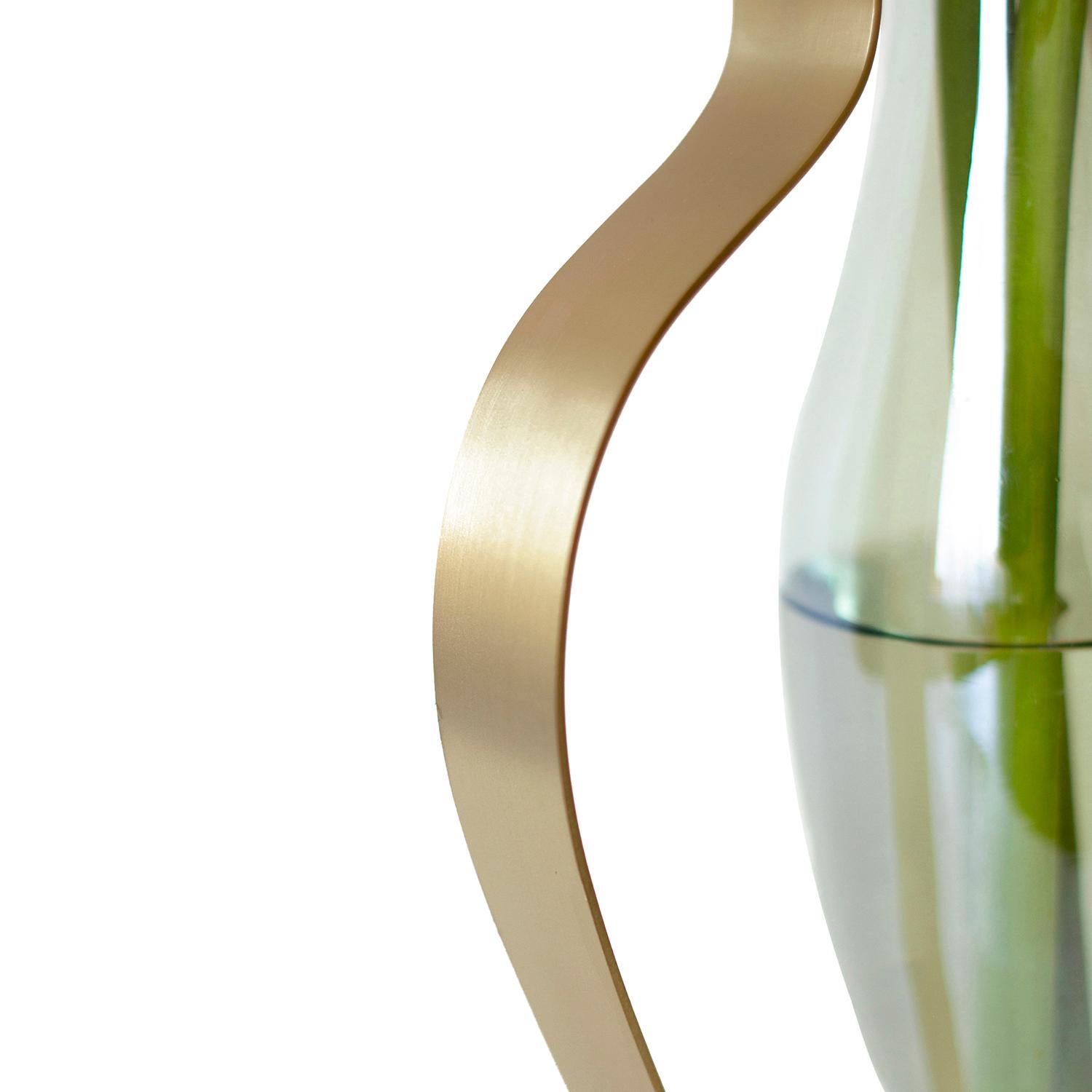 Contemporary Droplet Wide Vase, Green Glass & Gold Finish For Sale