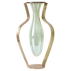 Droplet Wide Vase, Green Glass & Gold Finish